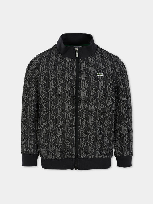 Felpa nera per bambini con logo all over,Lacoste,SJ1233 4PC