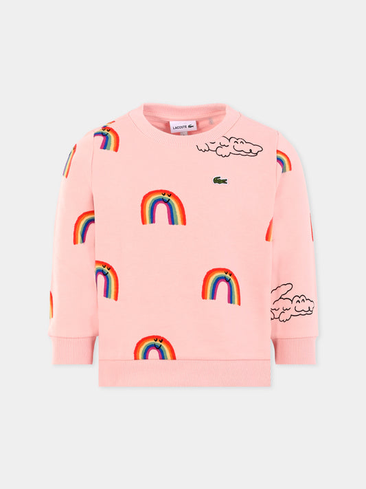 Felpa rosa per bambina con arcobaleno all over,Lacoste,SJ8433 WIR