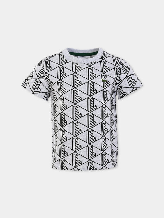 T-shirt grigia per bambini con monogramma all over,Lacoste,TJ8411 80P