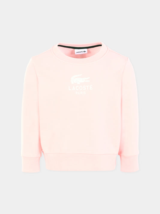 Felpa rosa per bambina con logo e coccodrillo,Lacoste,SJ3005 T03