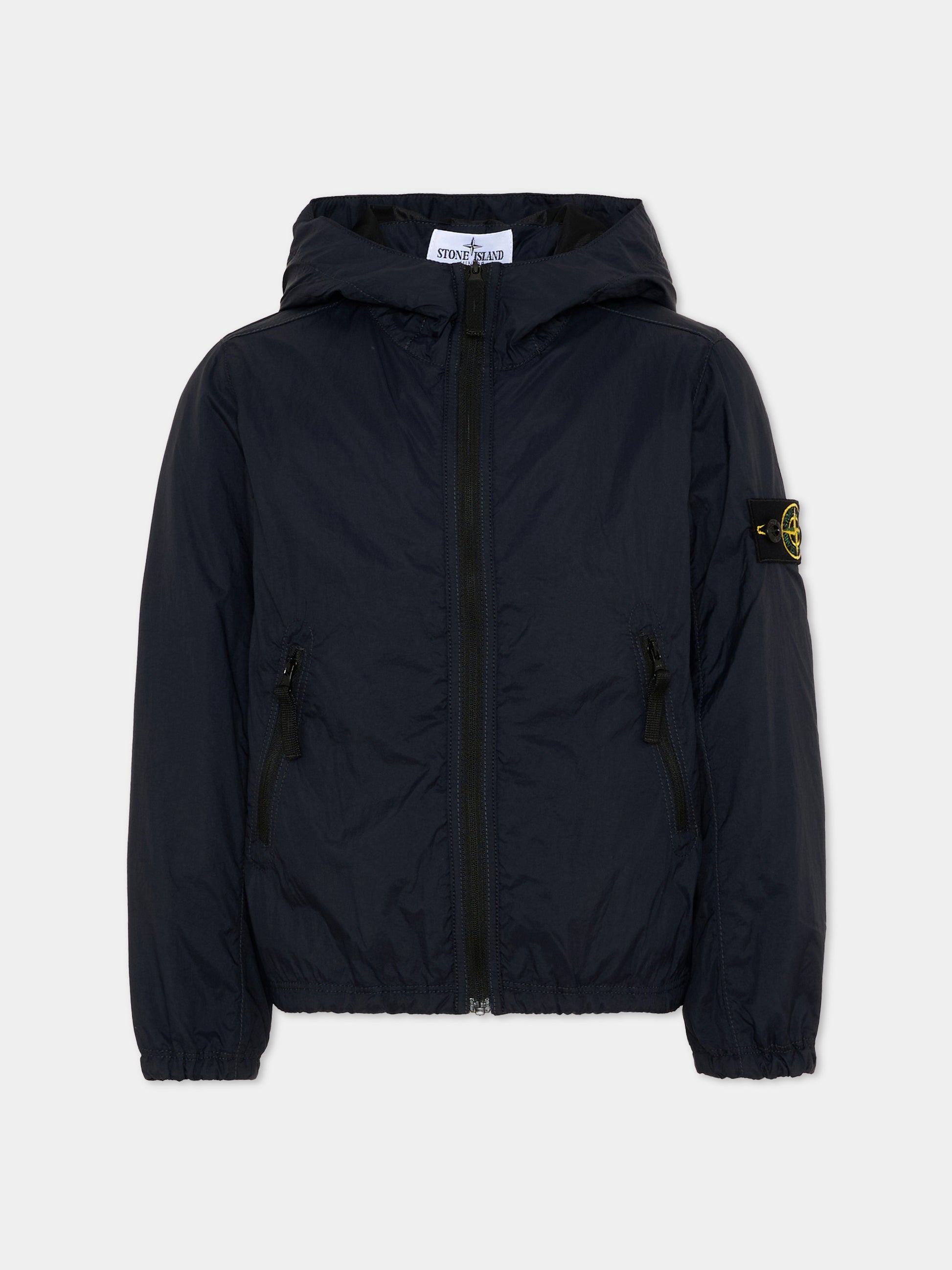Giacca a vento blu per bambini con Compass Patch,Stone Island Junior,L1S16 4100012 S0203 - V0020
