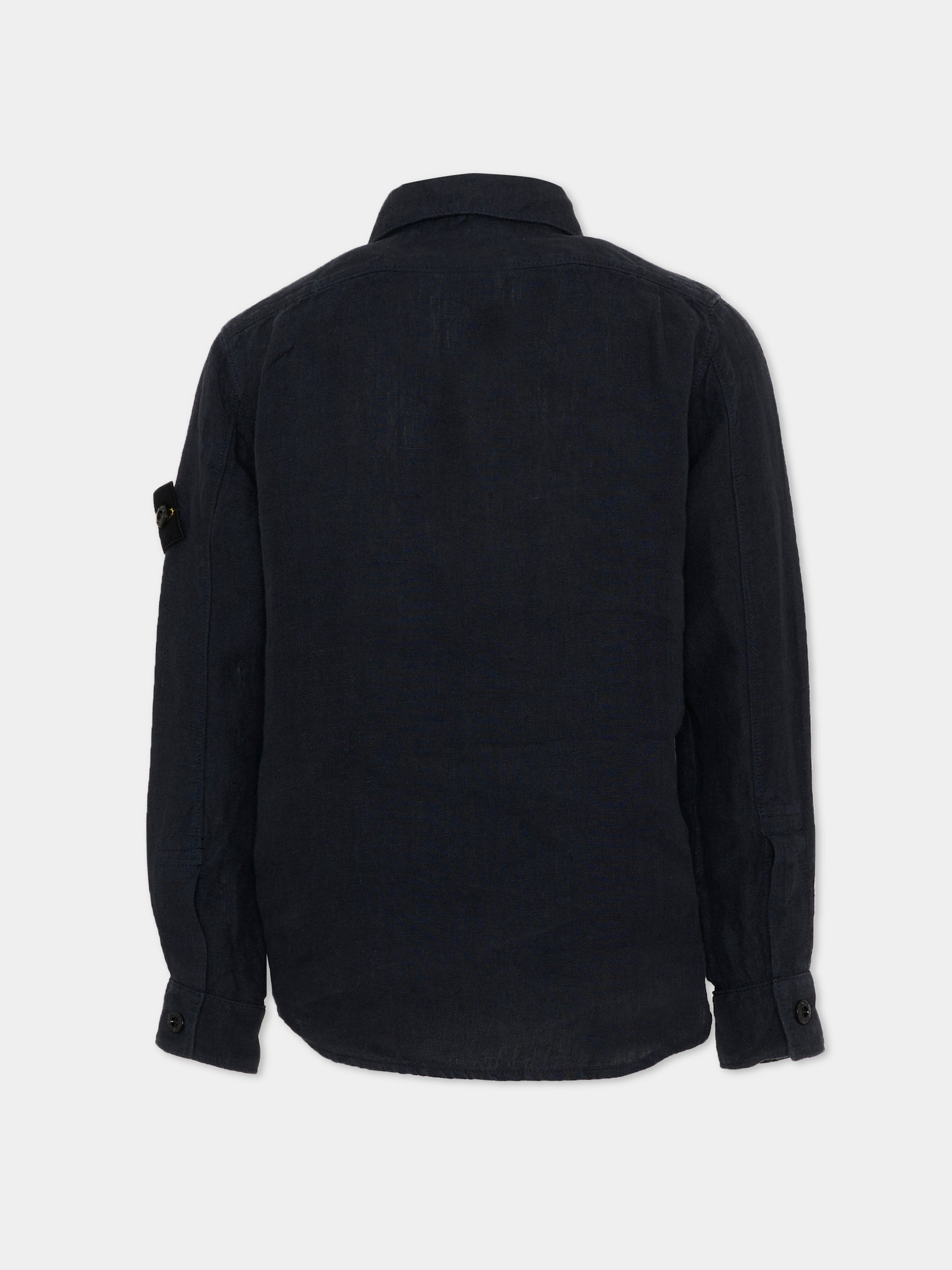 Camicia blu per bambino con compass patch,Stone Island Junior,L1S16 1100003 S0145 - V0020