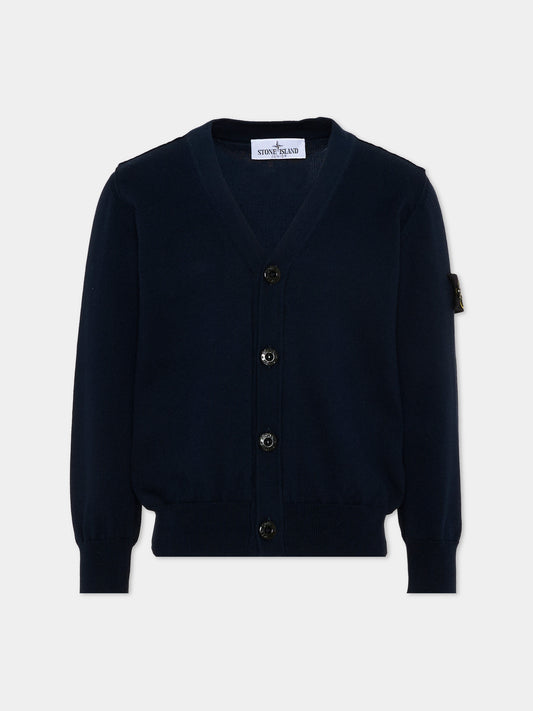 Cardigan blu per bambini con Compass Patch,Stone Island Junior,L1S16 5100003 S00B2 - V0020