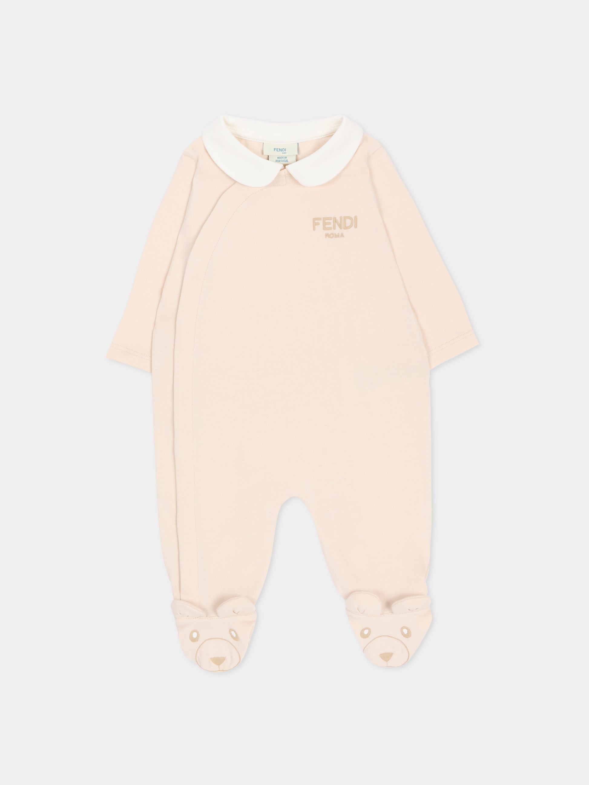 Set tutina beige per neonati con logo ricamato,Fendi Kids,BUK154 ST8 F19J5