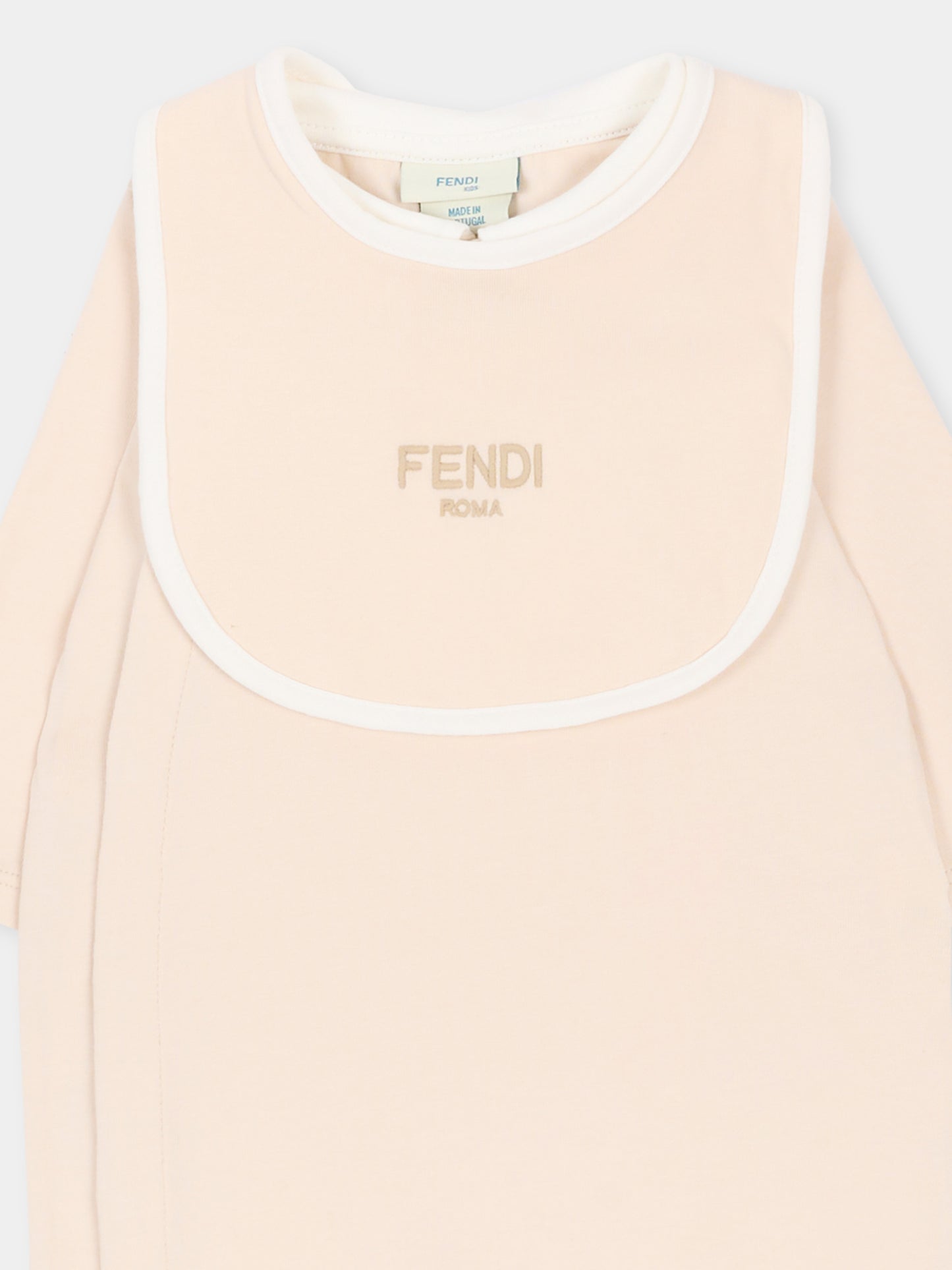 Set tutina beige per neonati con logo ricamato,Fendi Kids,BUK154 ST8 F19J5