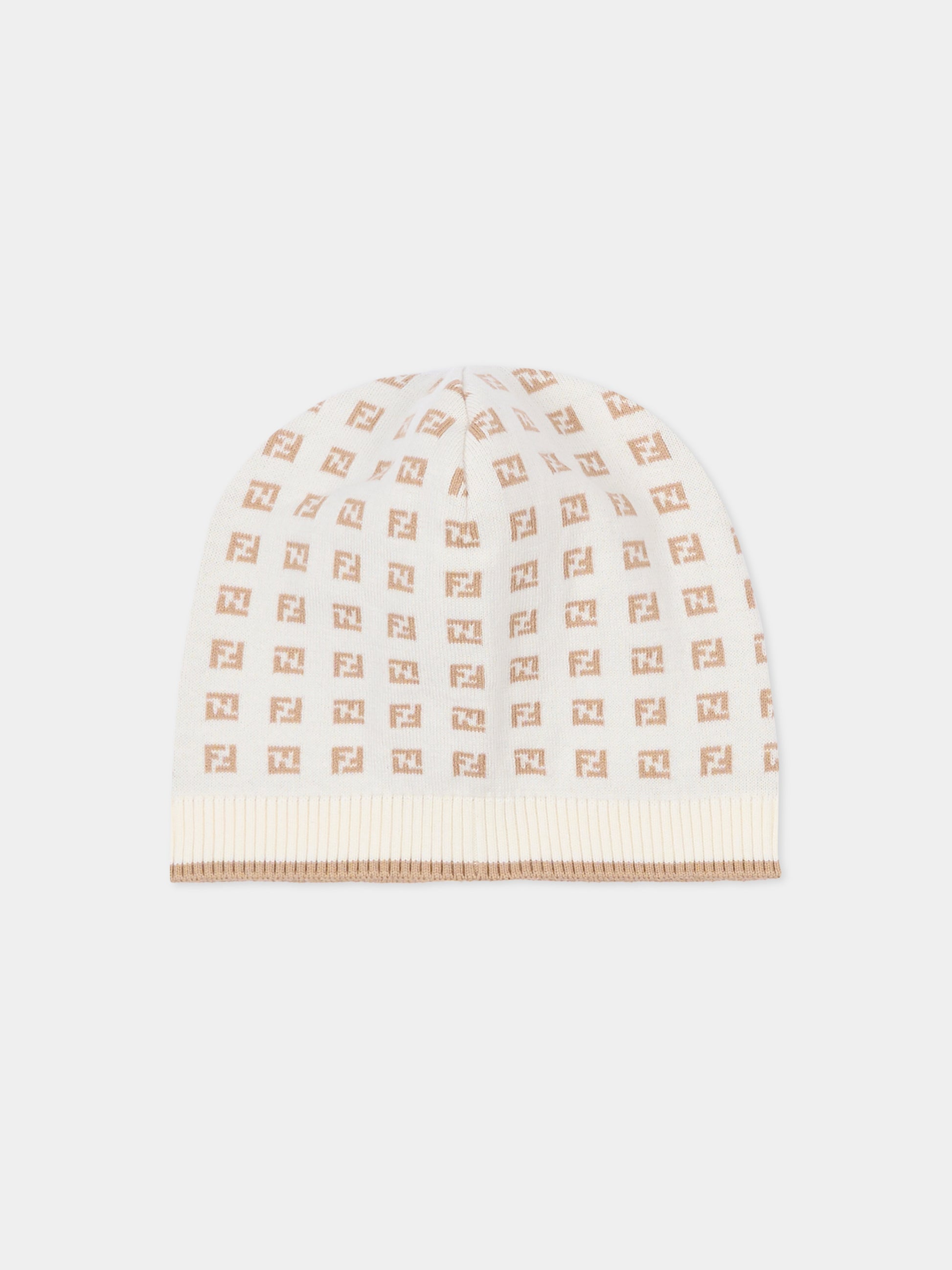 Cappello avorio per neonati con FF,Fendi Kids,BUP083 AYMY F1PCP