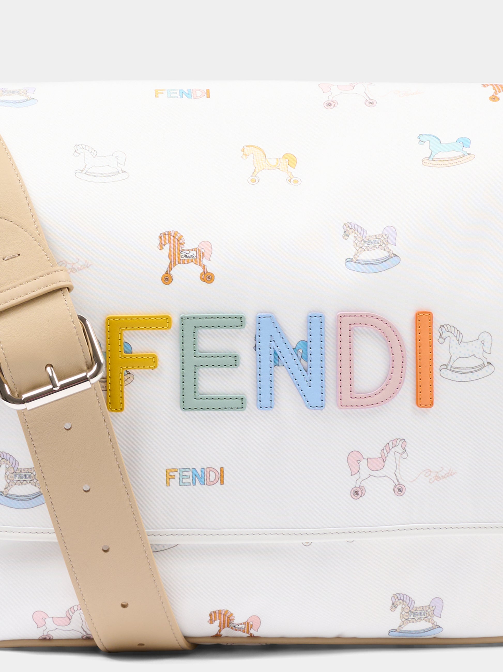 Borsa mamma bianca per neonati con cavallini,Fendi Kids,7VB020 ARE2 F1V6A