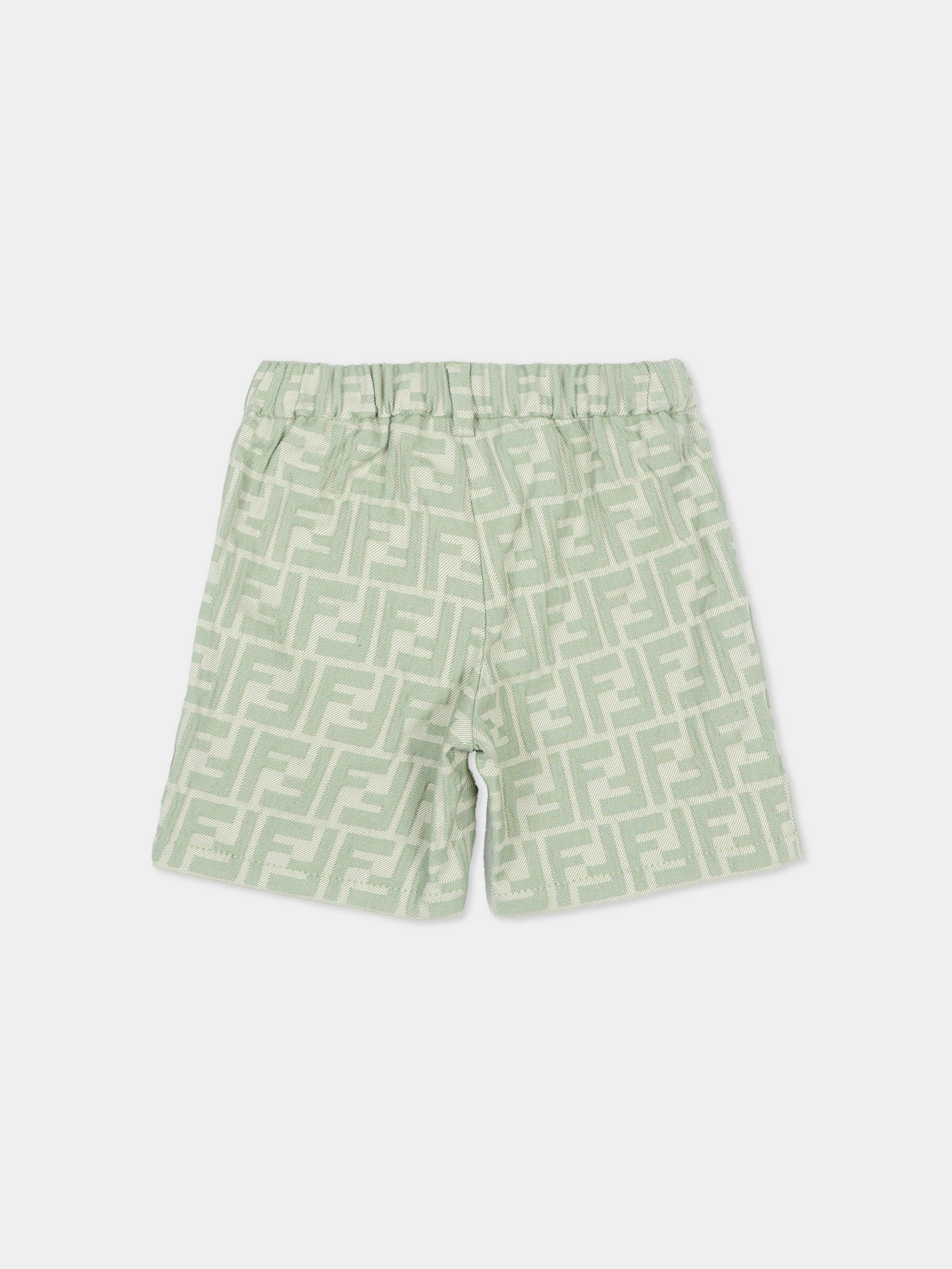 Shorts verdi per neonato con monogramma FF,Fendi Kids,BMF266 AVW1 F1DS6