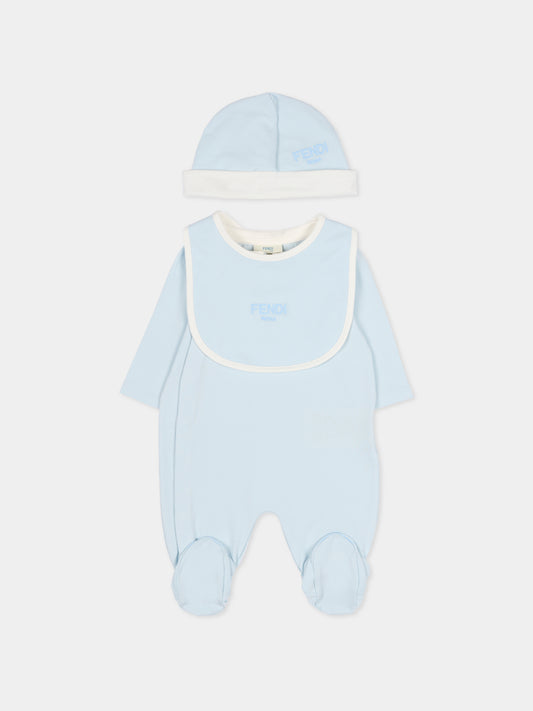 Set tutina celeste per neonato con logo ricamato,Fendi Kids,BUK154 ST8 F19J4