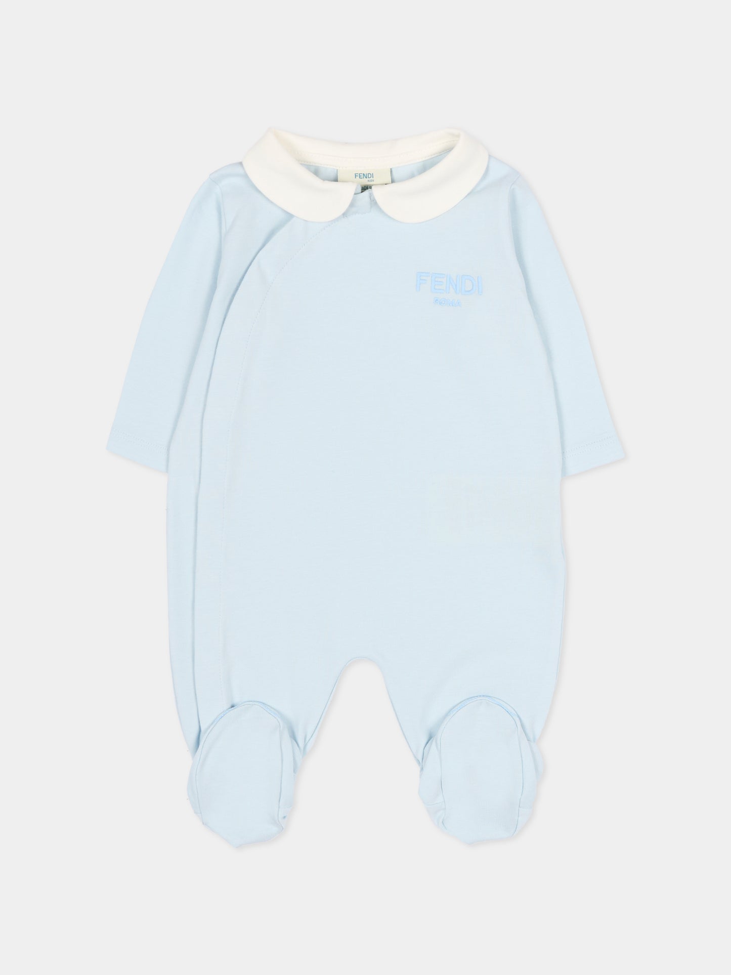 Set tutina celeste per neonato con logo ricamato,Fendi Kids,BUK154 ST8 F19J4