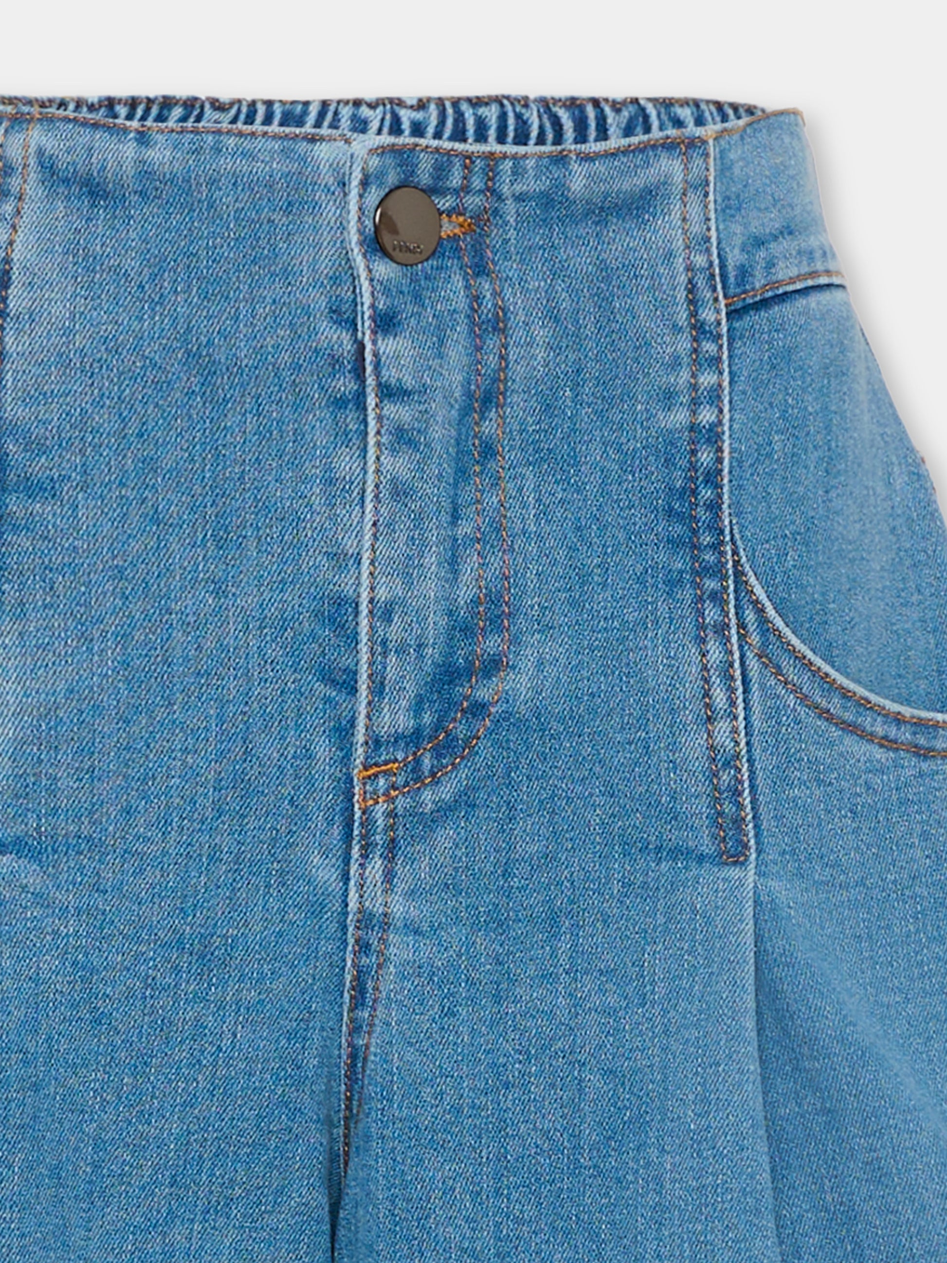 Shorts denim per bambina con FF,Fendi Kids,JFF389 AVVU F0QG0