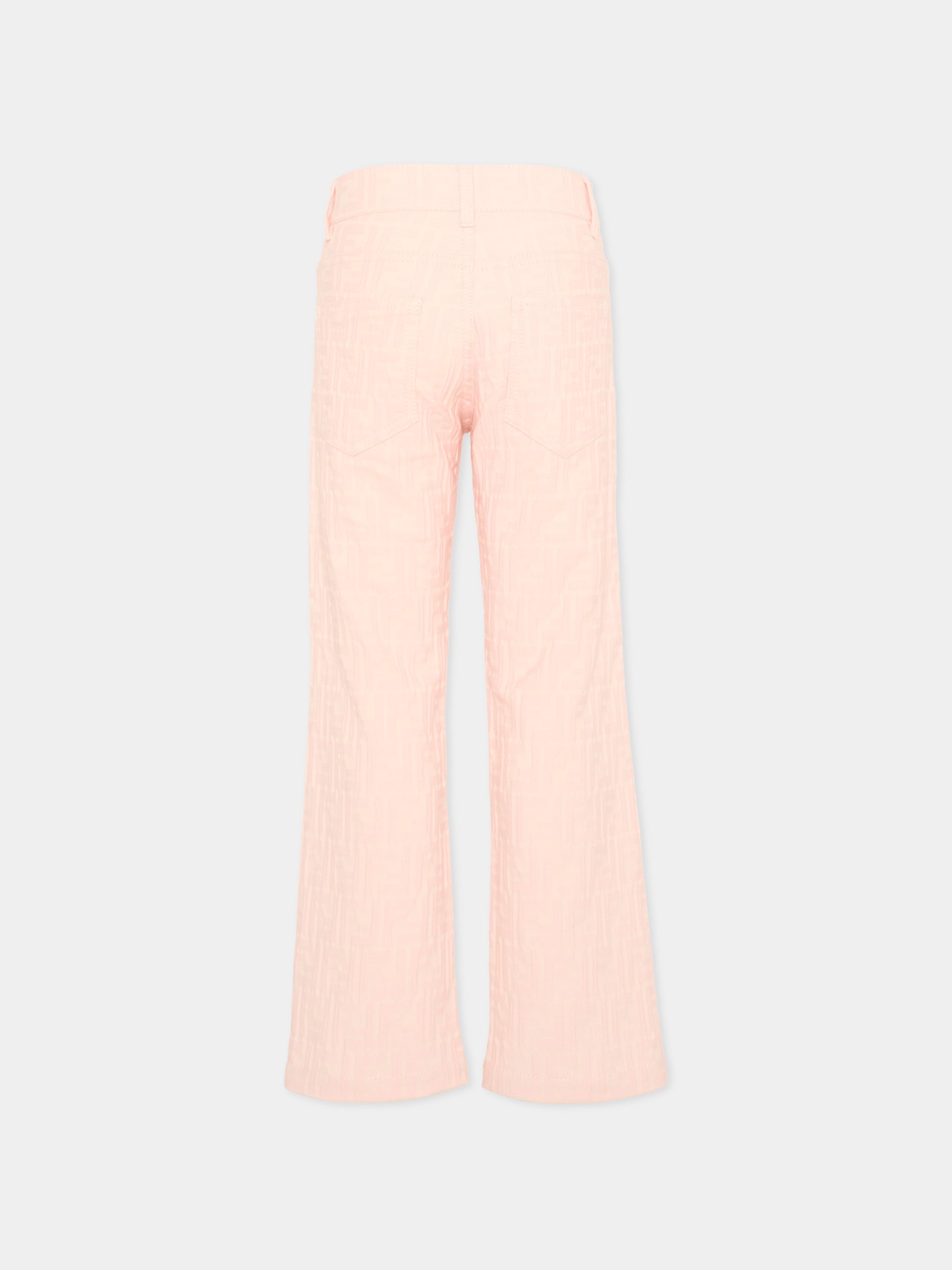 Jeans rosa per bambina monogramma FF,Fendi Kids,JUF176 AVW1 F1UL9