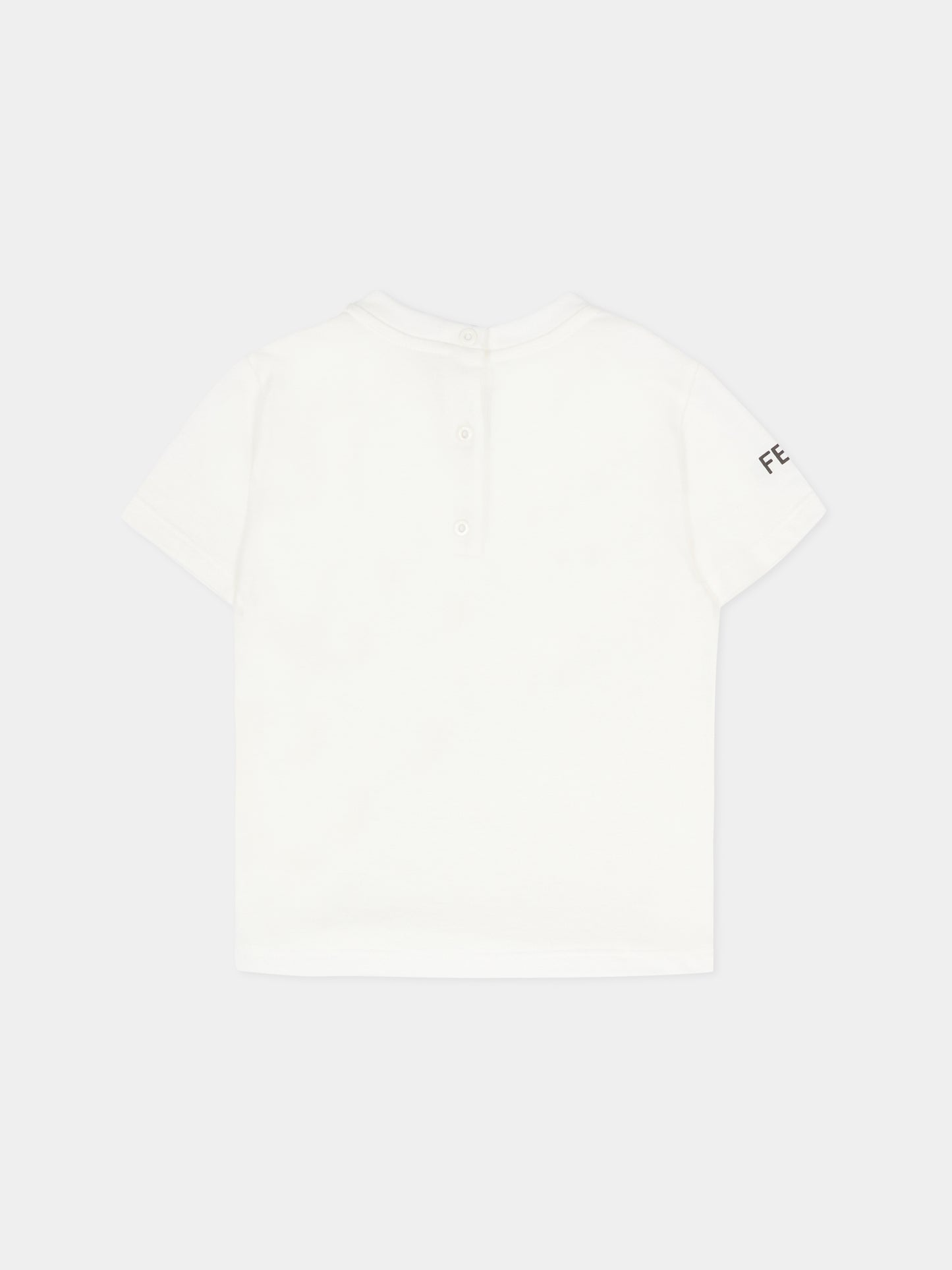 T-shirt avorio per neonati con orsetto Fendi,Fendi Kids,BUI114 7AJ F0TU9