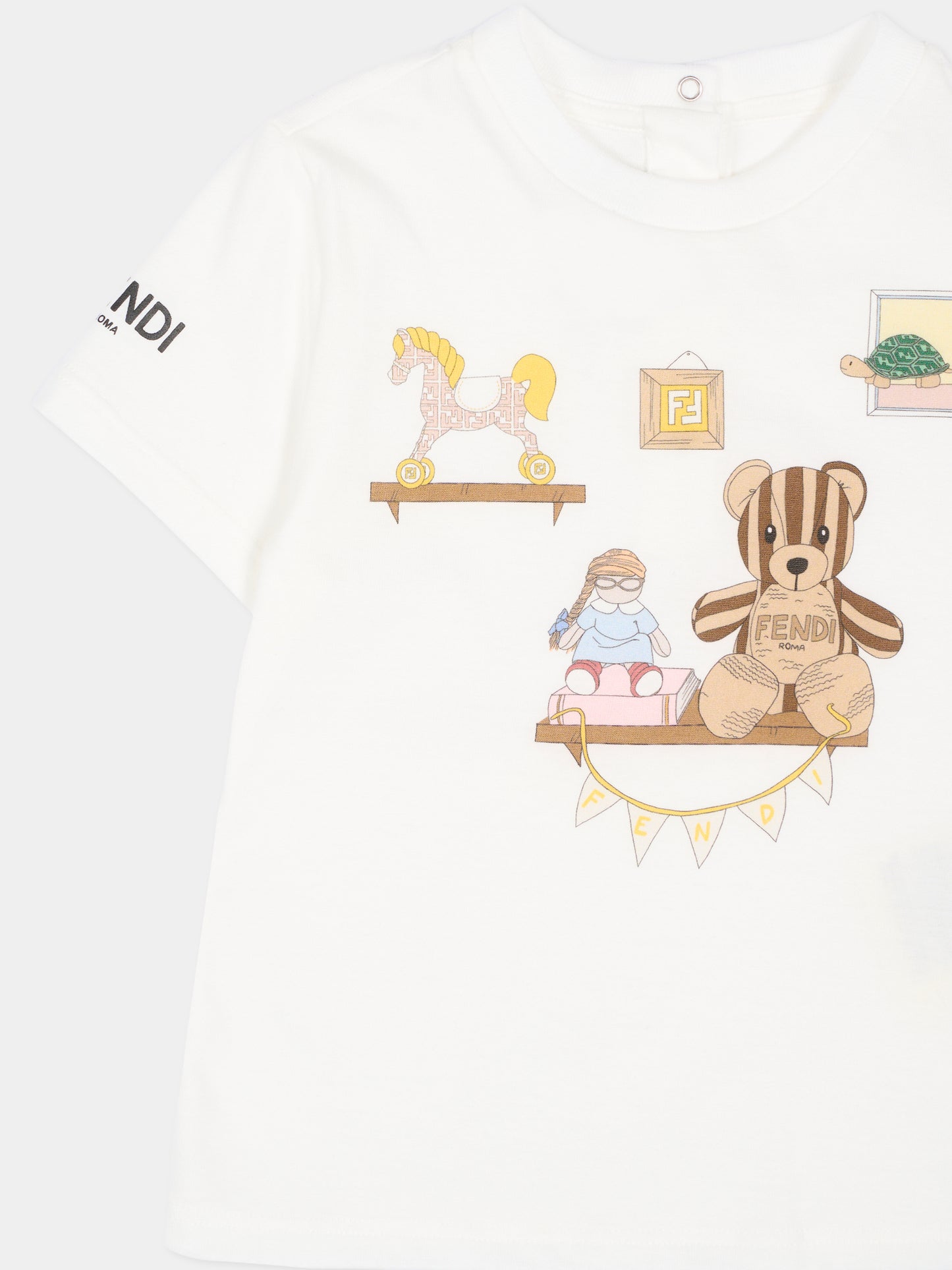 T-shirt avorio per neonati con orsetto Fendi,Fendi Kids,BUI114 7AJ F0TU9