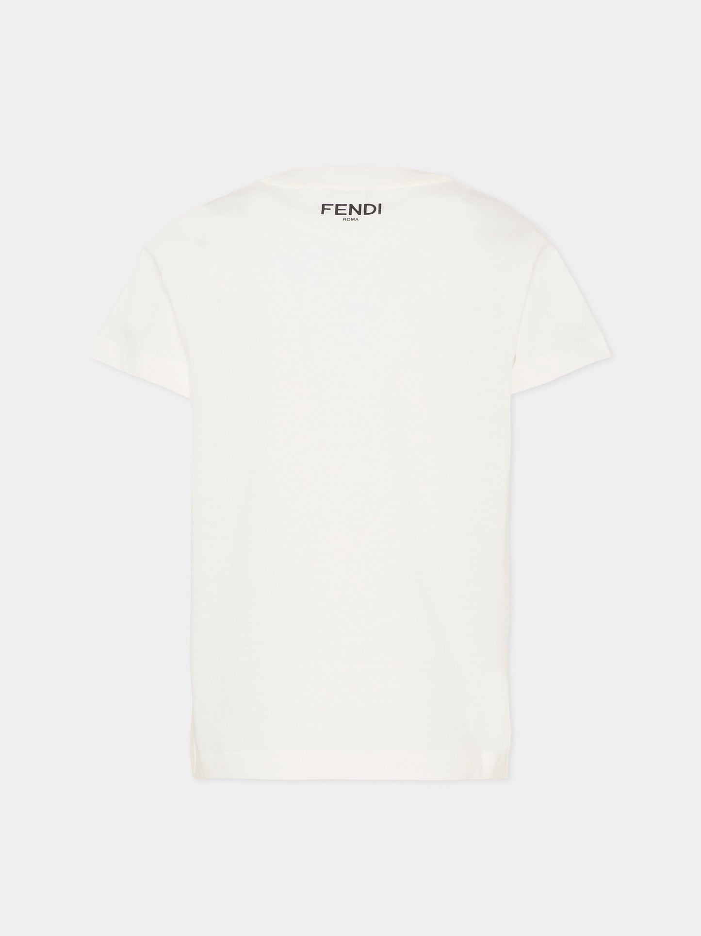 T-shirt avorio per bambina con stampa fiocco,Fendi Kids,JFI391 7AJ F0TU9