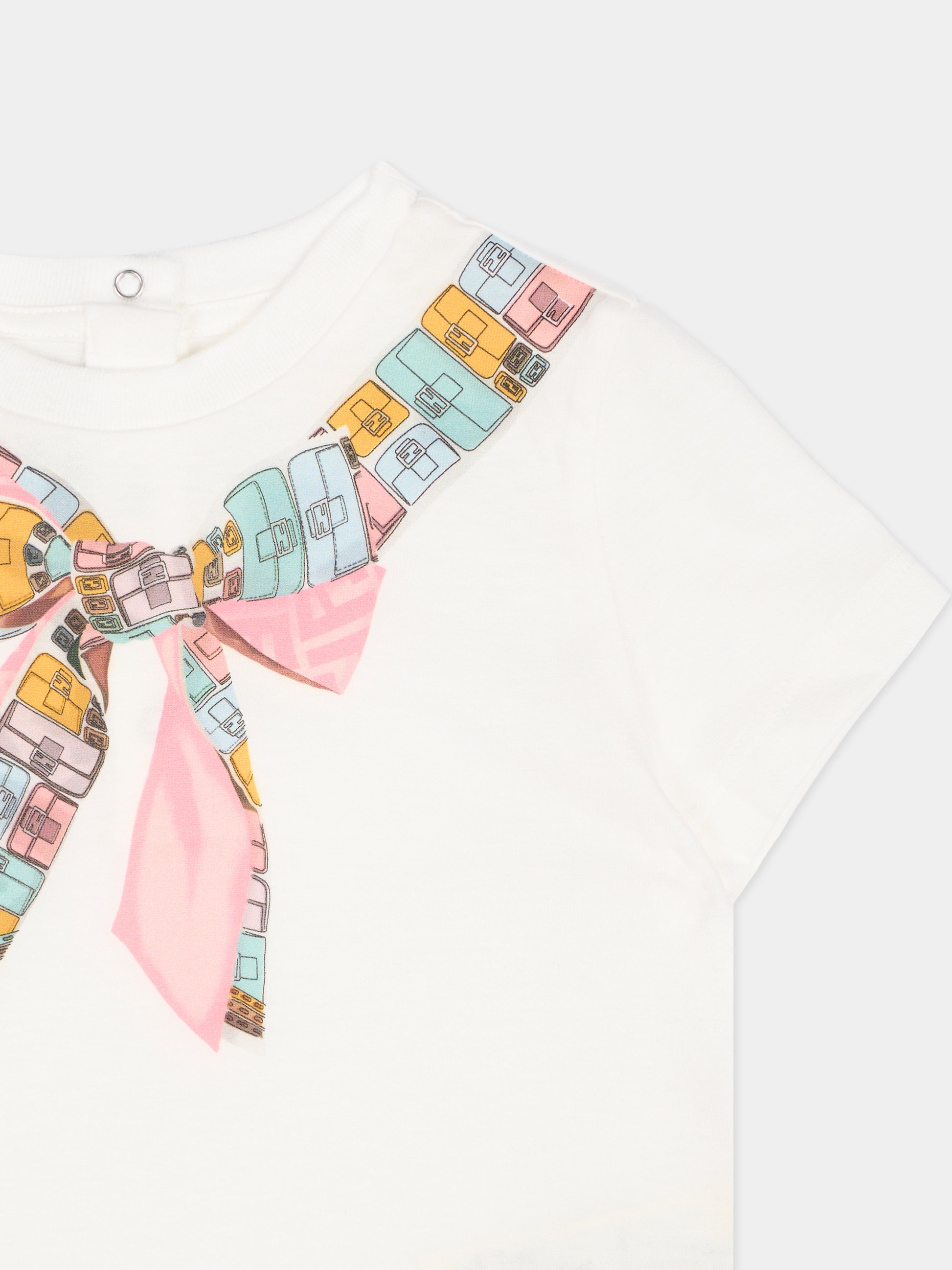 T-shirt avorio per neonata con stampa fiocco,Fendi Kids,BFI174 7AJ F0TU9