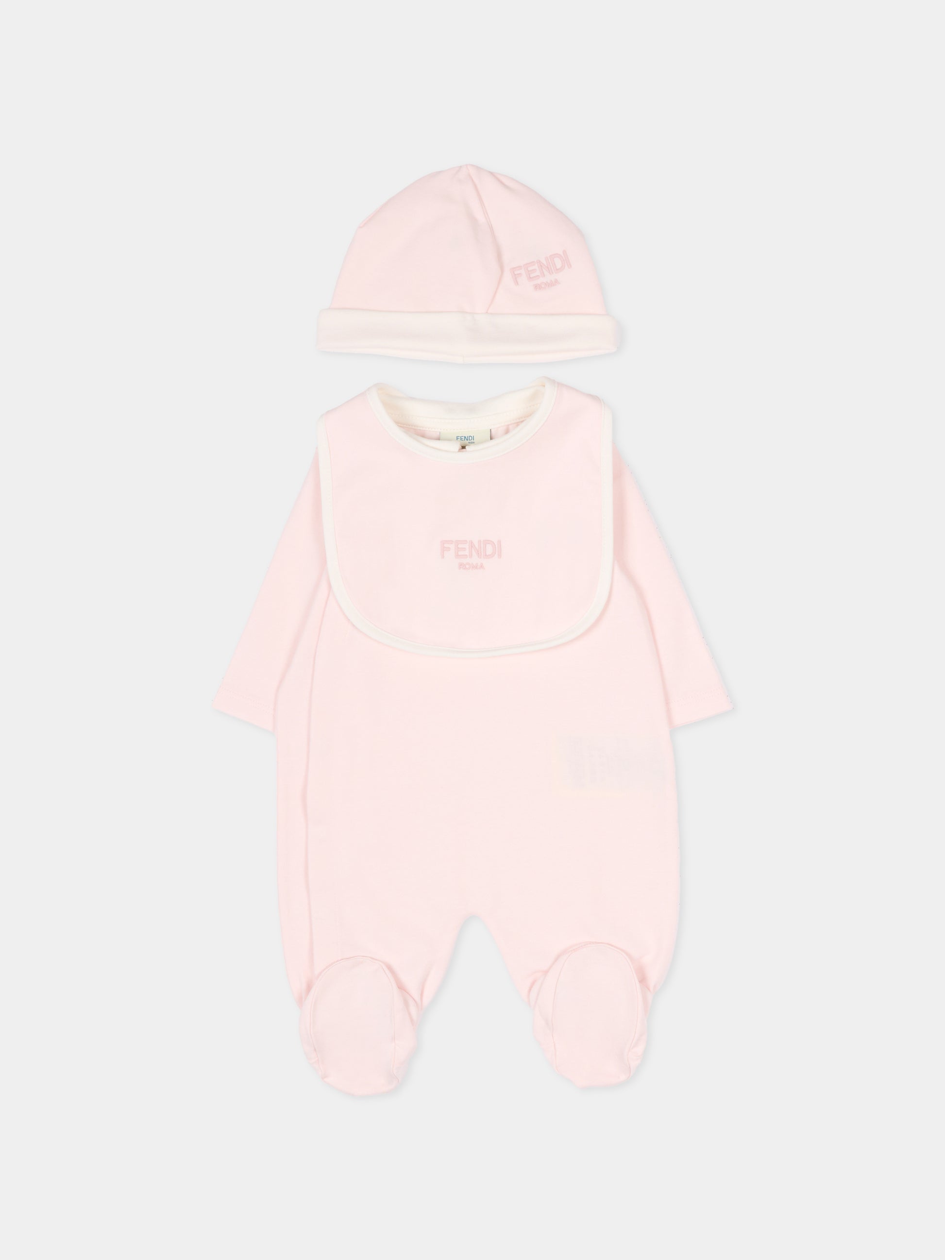 Set tutina rosa per neonata con logo ricamato,Fendi Kids,BUK154 ST8 F0C11
