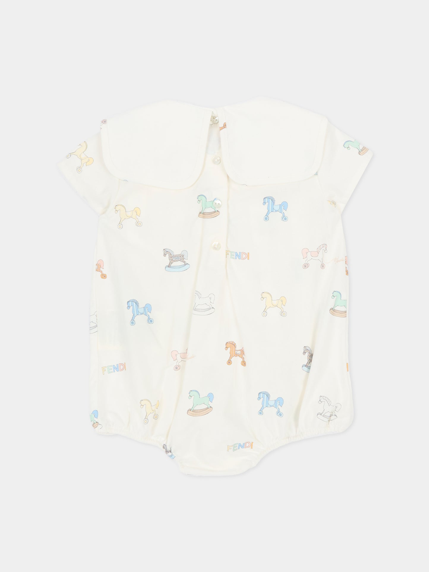 Set pagliaccetto avorio per neonati con cavallo a dondolo,Fendi Kids,BUK159 AVW9 F0ZA0