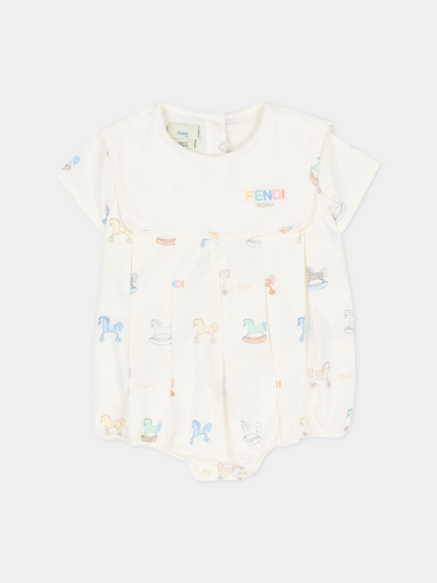 Set pagliaccetto avorio per neonati con cavallo a dondolo,Fendi Kids,BUK159 AVW9 F0ZA0