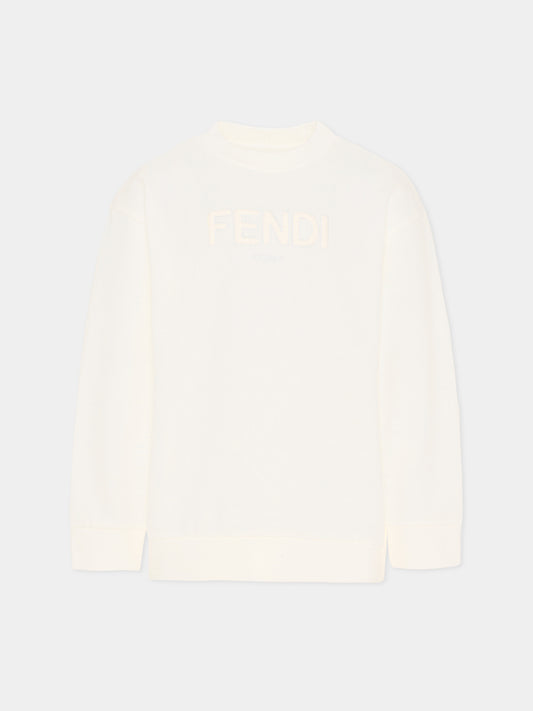 Felpa avorio per bambini con logo,Fendi Kids,JUH108 5V0 F0TU9