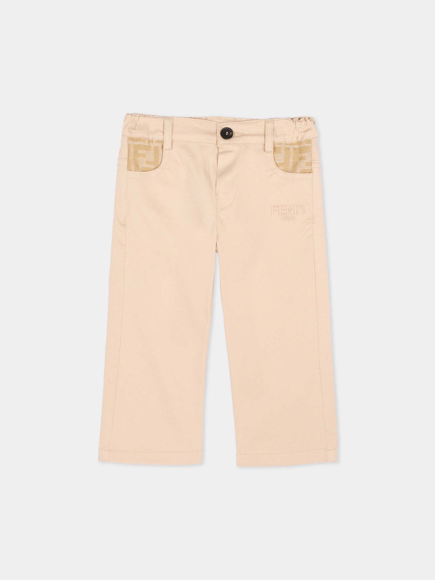 Pantaloni beige per neonato con logo,Fendi Kids,BMF264 AS5Y F1P2N