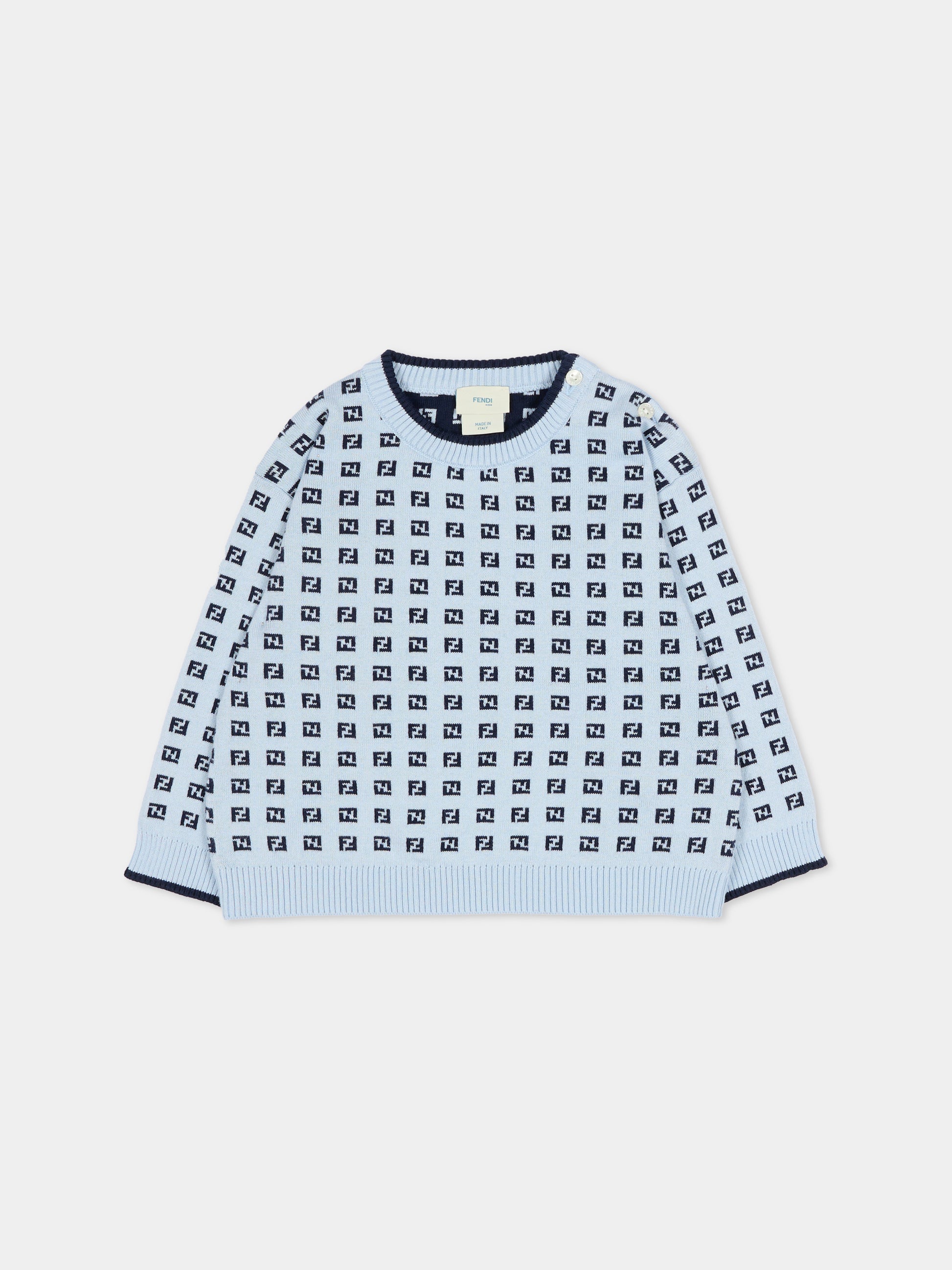 Maglione celeste per neonati con FF,Fendi Kids,BUG216 AYMY F1UCT