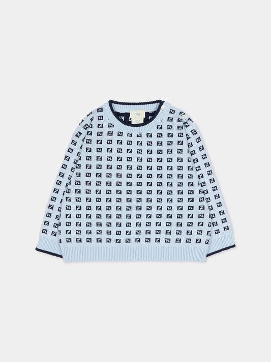 Maglione celeste per neonati con FF,Fendi Kids,BUG216 AYMY F1UCT