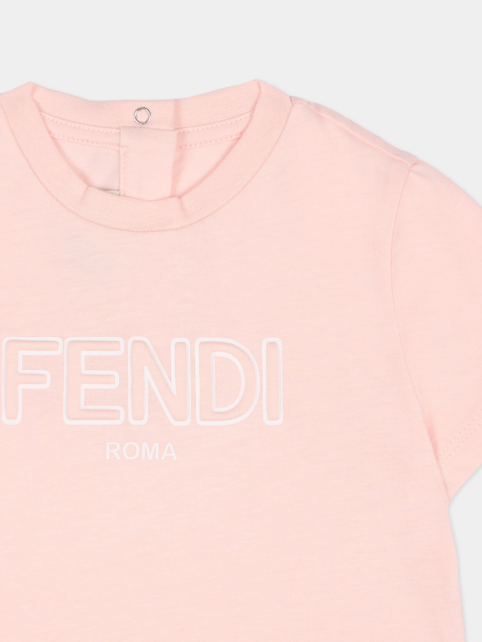 T-shirt rosa per neonata con logo,Fendi Kids,BUI110 7AJ F1UL9