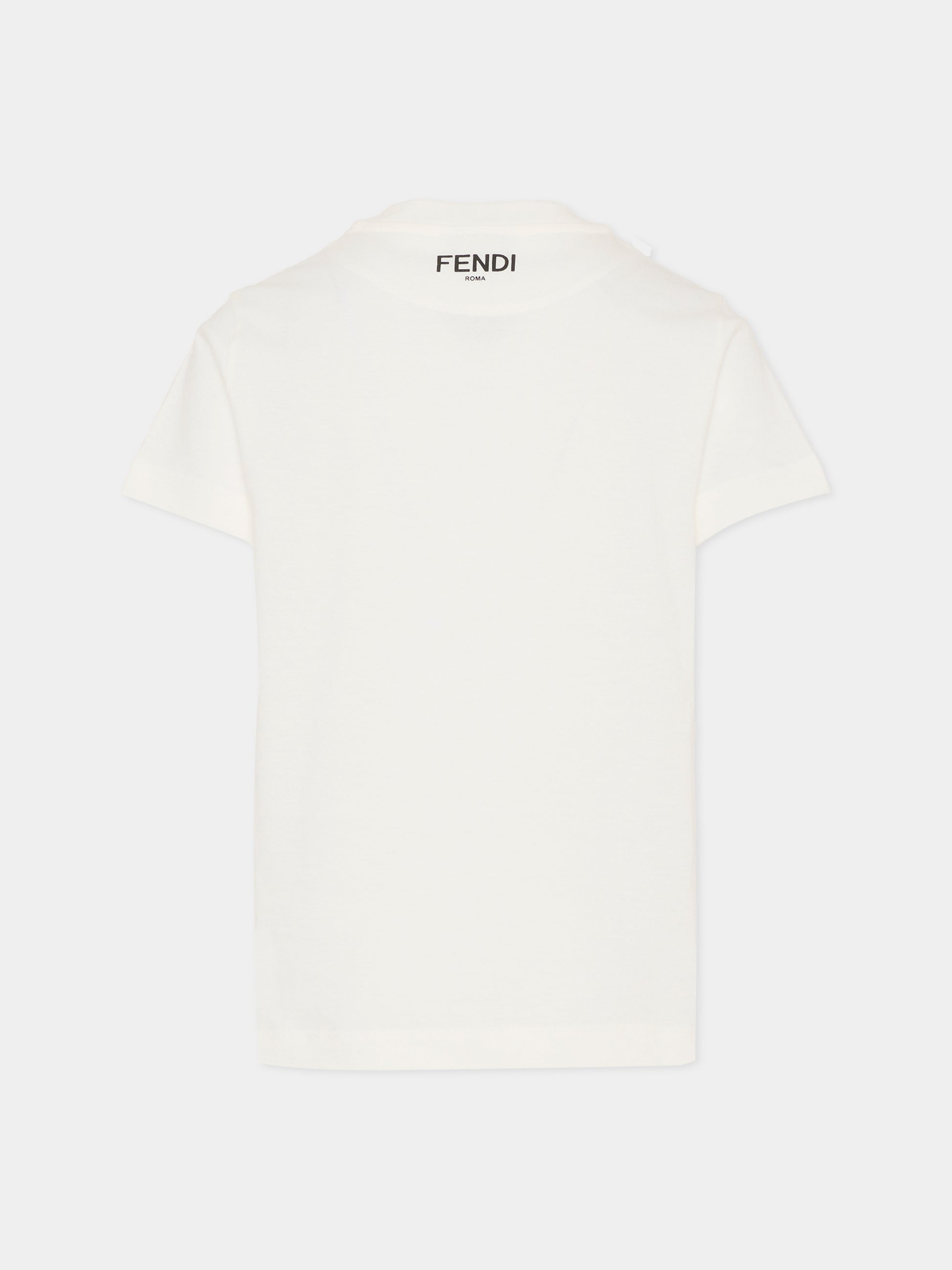 T-shirt avorio per bambina con stampa fiocco,Fendi Kids,JFI400 7AJ F0TU9