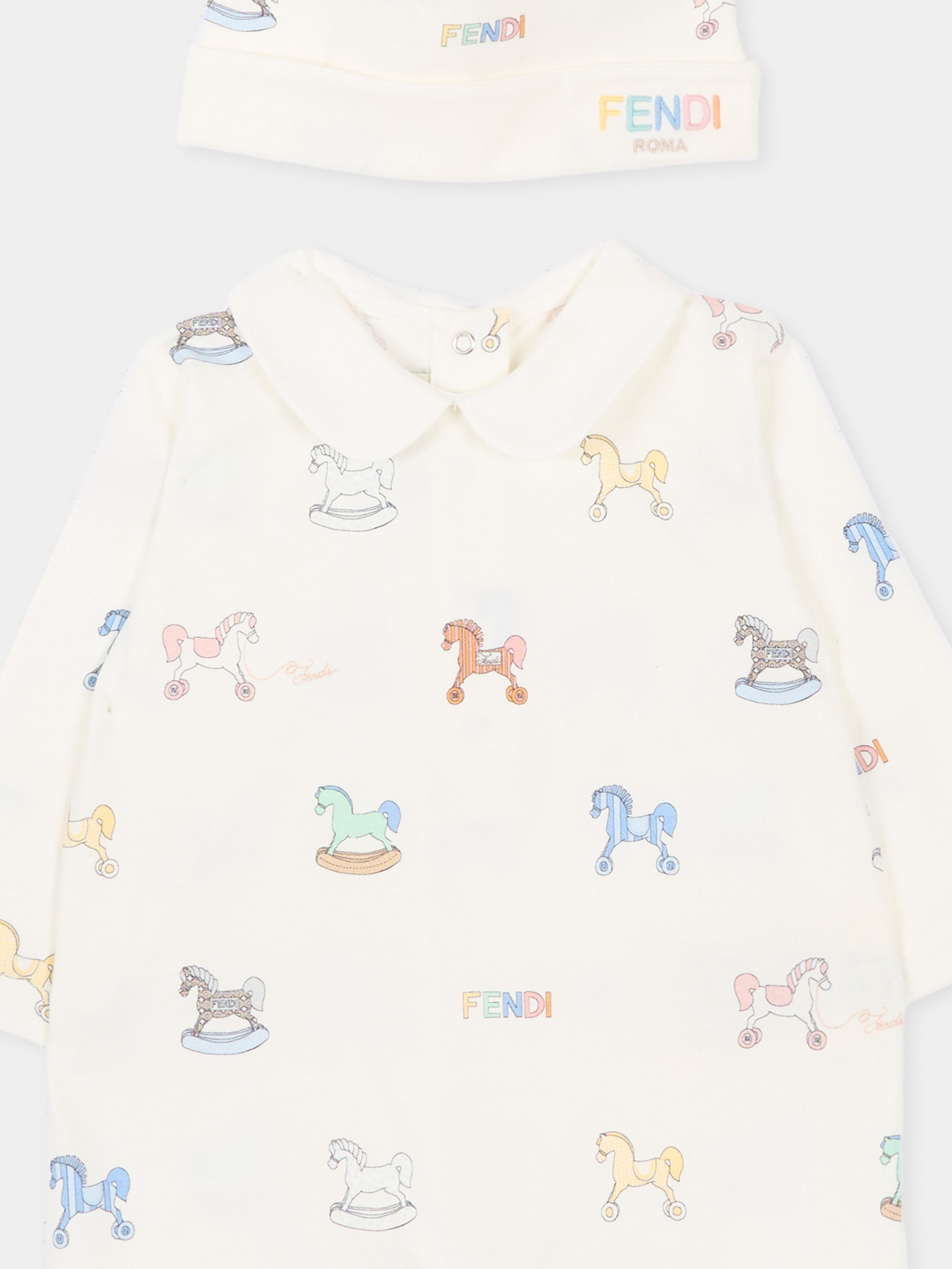 Set tutine avorio per neonati con cavallo a dondolo,Fendi Kids,BUK156 AVW8 F0ZA0
