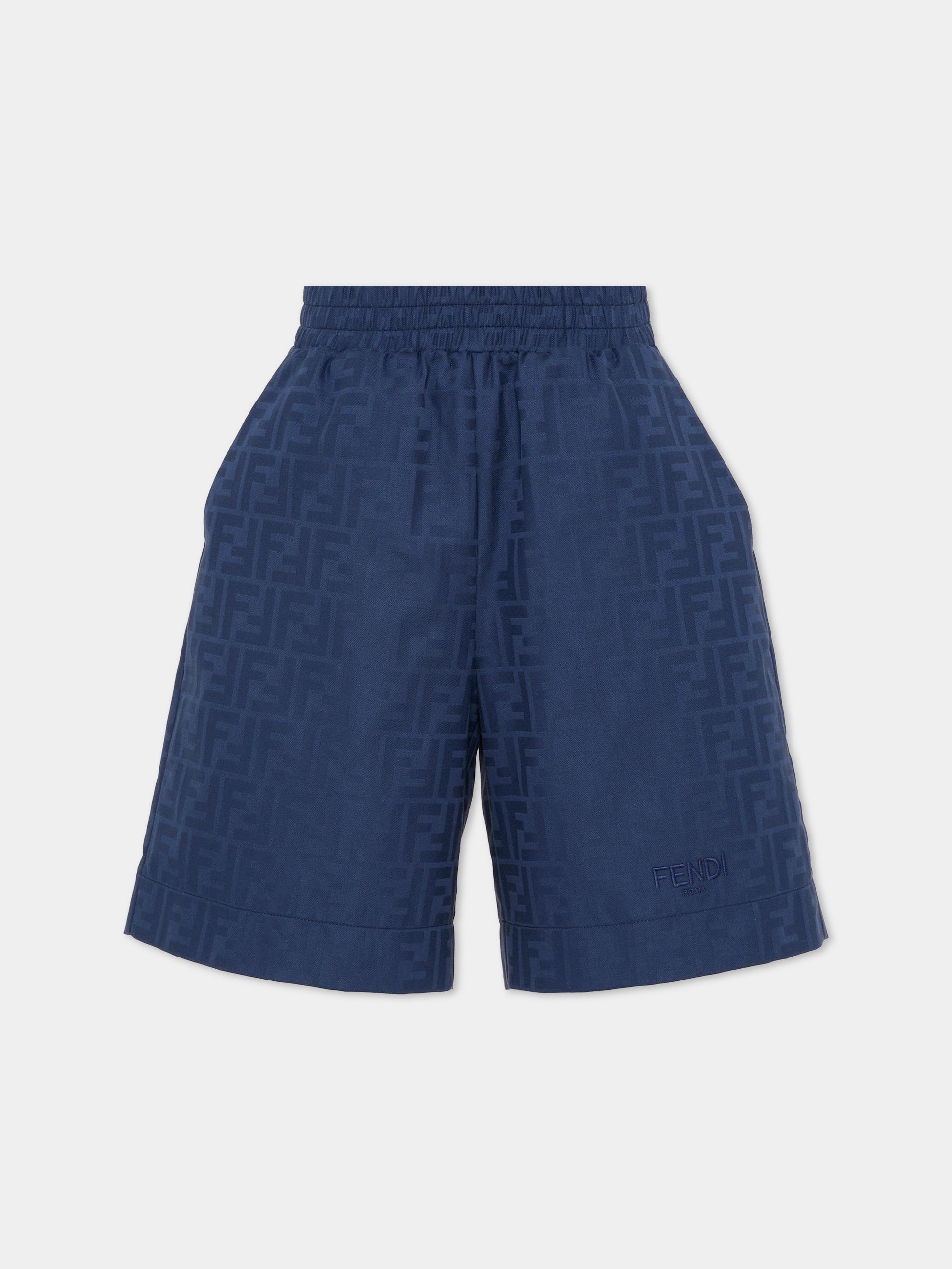 Shorts blu per bambino con FF,Fendi Kids,JMF550 AS64 F1I11