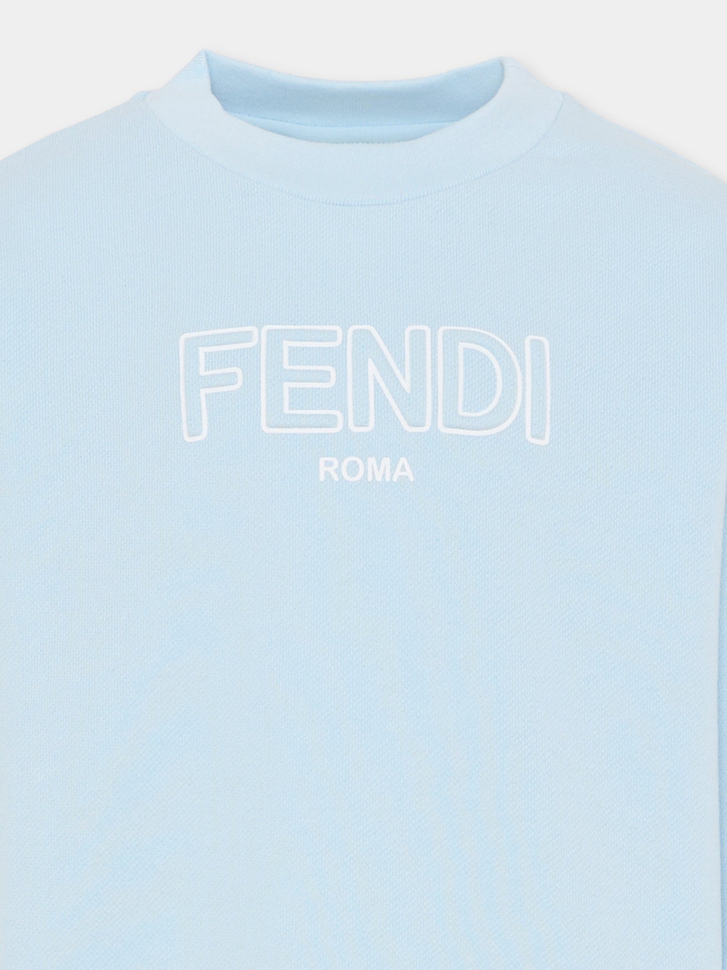 Felpa celeste per bambino con logo,Fendi Kids,JUH108 5V0 F0EX7
