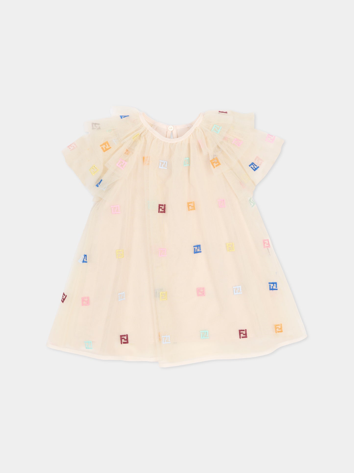 Vestito beige per neonata con FF,Fendi Kids,BFB601 AEXX F1P2N