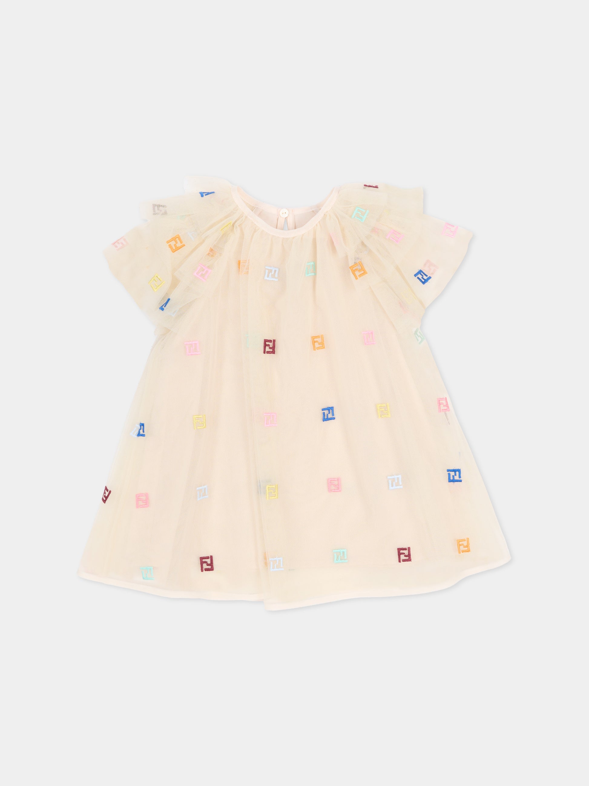 Vestito beige per neonata con FF,Fendi Kids,BFB601 AEXX F1P2N
