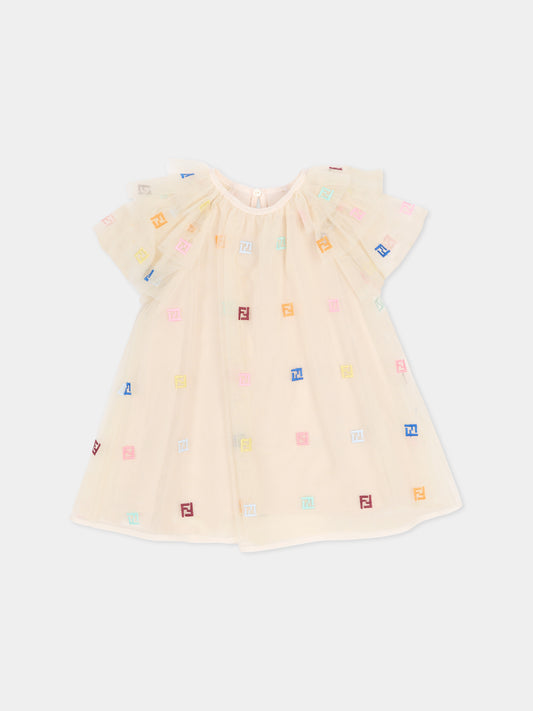 Vestito beige per neonata con FF,Fendi Kids,BFB601 AEXX F1P2N
