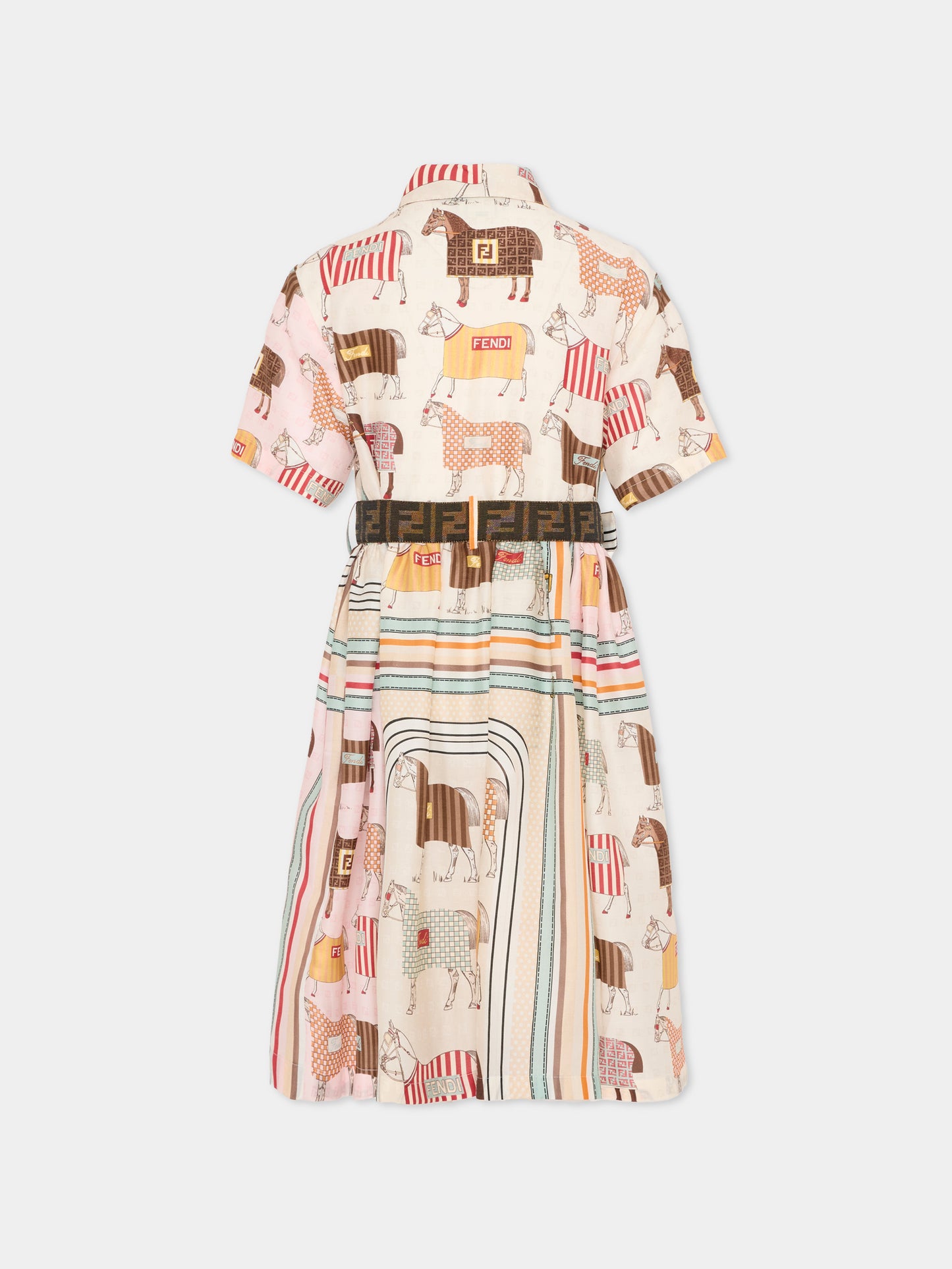 Vestito multicolor per bambina con stampa equestre,Fendi Kids,JFB837 AVVY F0B8F