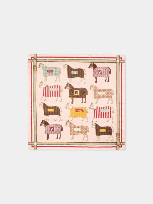 Foulard multicolor per bambina con stampa equestre,Fendi Kids,JFQ044 AWF8 F1VHK