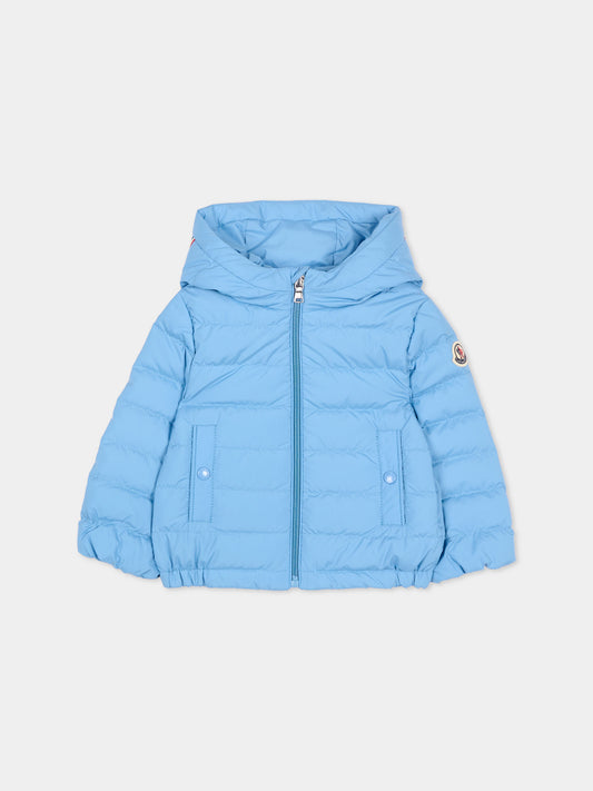Piumino azzurro per neonato con logo,Moncler Kids,L1951 1A00024 597YW 70Q