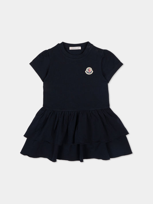 Vestito blu per neonata con logo,Moncler Kids,L1951 8I00004 89AUM 778