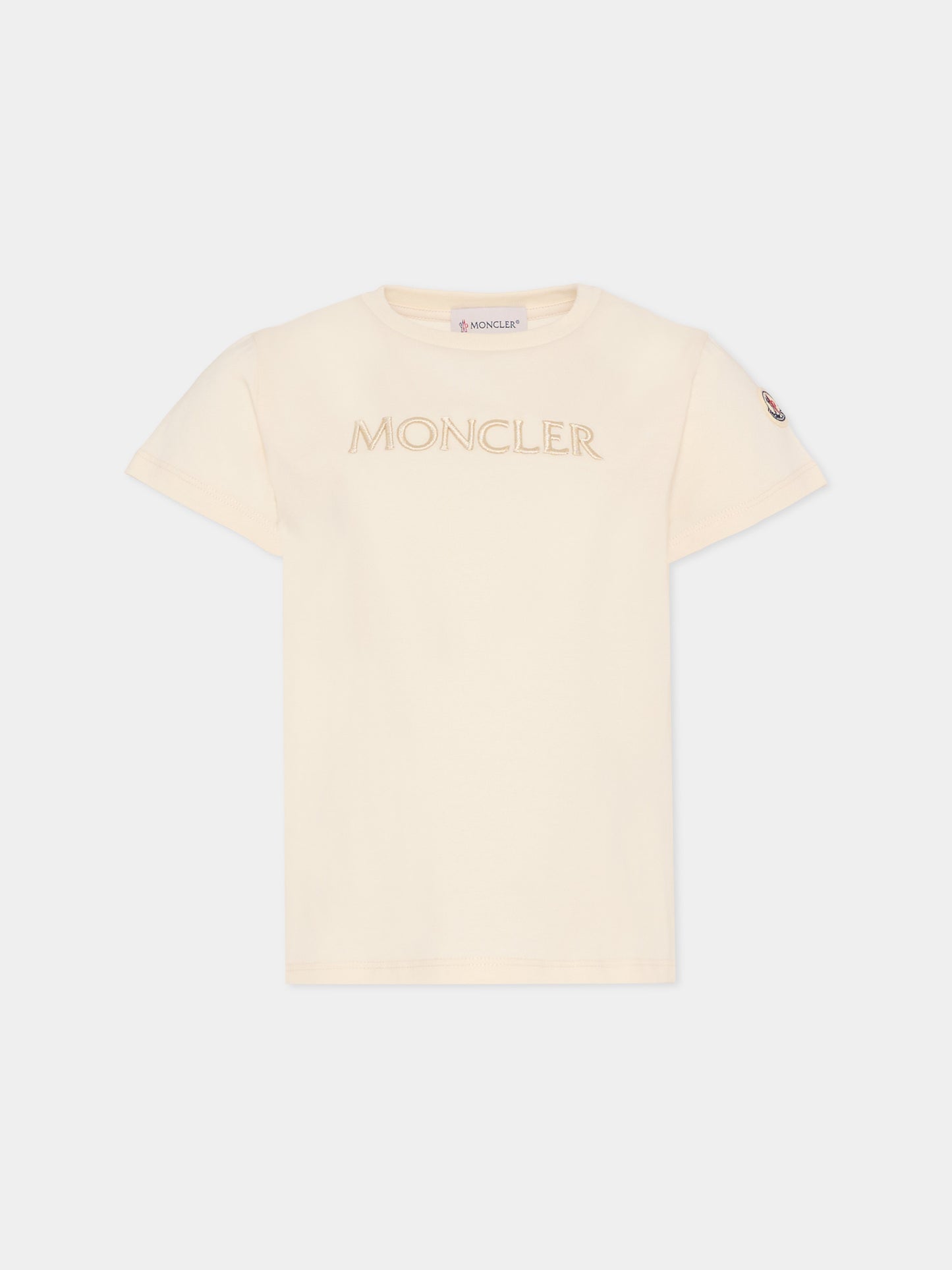 T-shirt avorio per bambina con logo,Moncler Kids,L1954 8C00009 89AT9 050