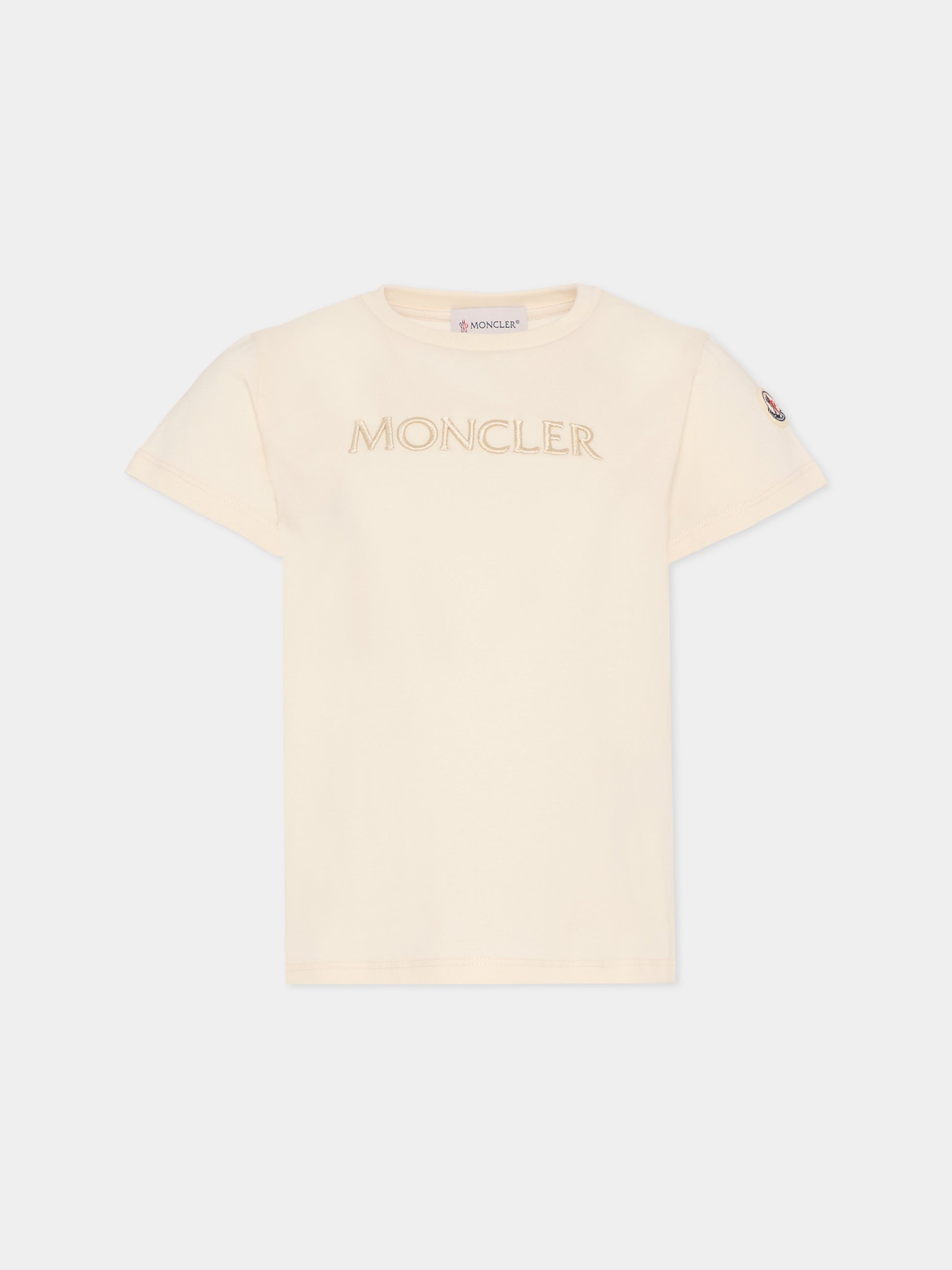 T-shirt avorio per bambina con logo,Moncler Kids,L1954 8C00009 89AT9 050