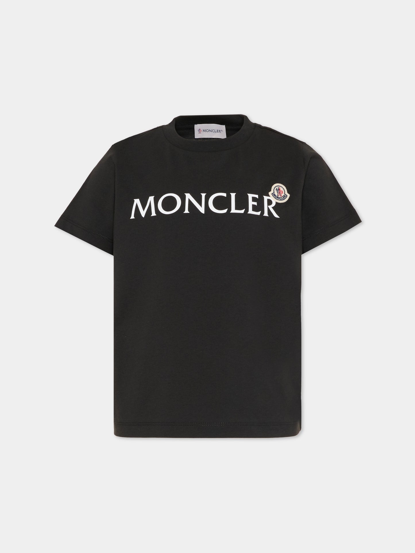 T-shirt nera per bambini con logo,Moncler Kids,L1954 8C00010 89AFV 999
