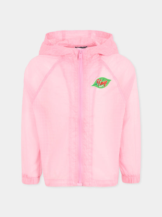 Giacca a vento rosa per bambina con logo ricamato,Kenzo Kids,K61053 465
