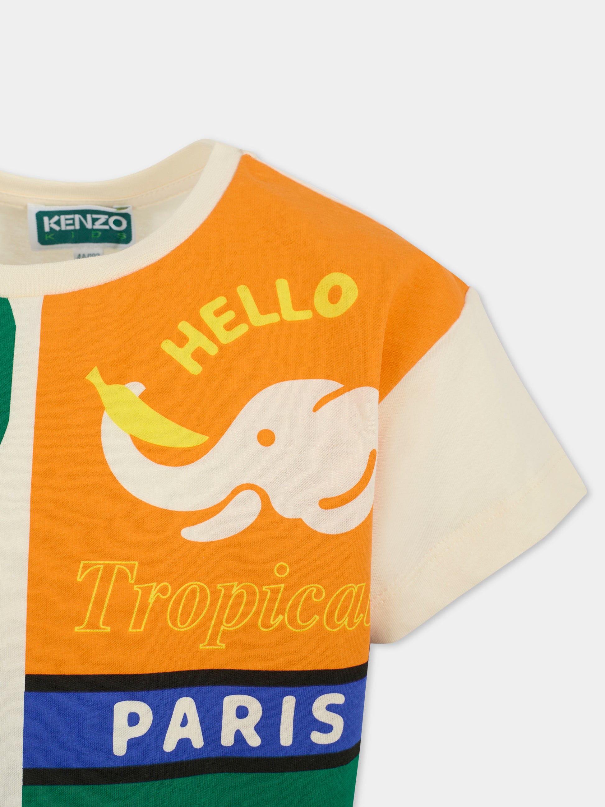 T-shirt beige per bambino con frutta,Kenzo Kids,K61068 21G