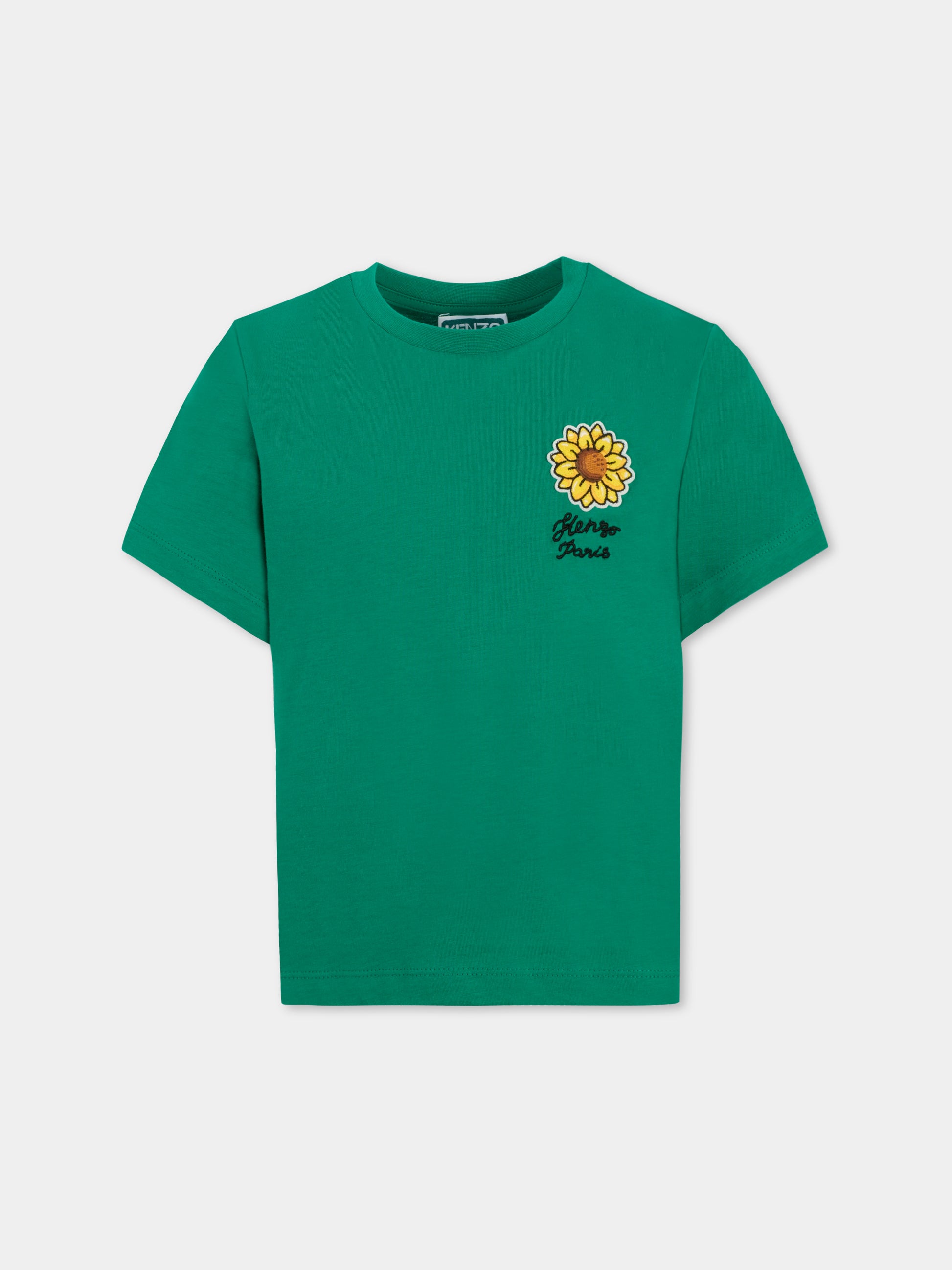 T-shirt verde per bambina con girasole,Kenzo Kids,K61075 674