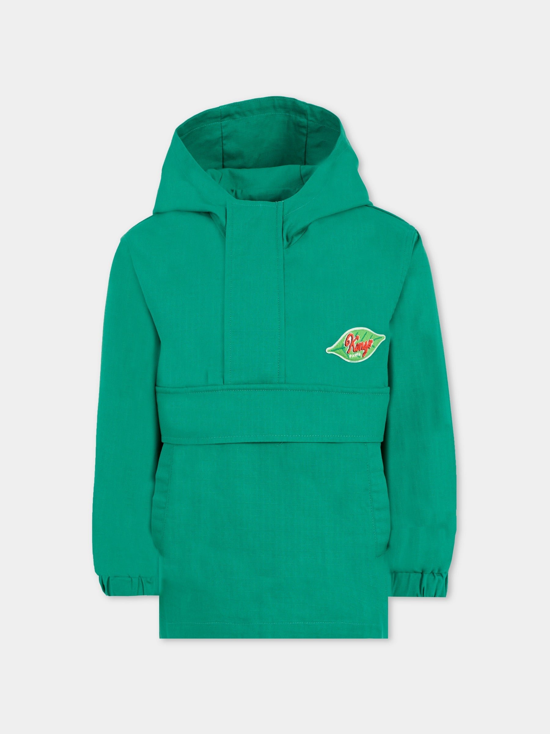 Giacca a vento verde per bambino con logo ricamato,Kenzo Kids,K61154 674