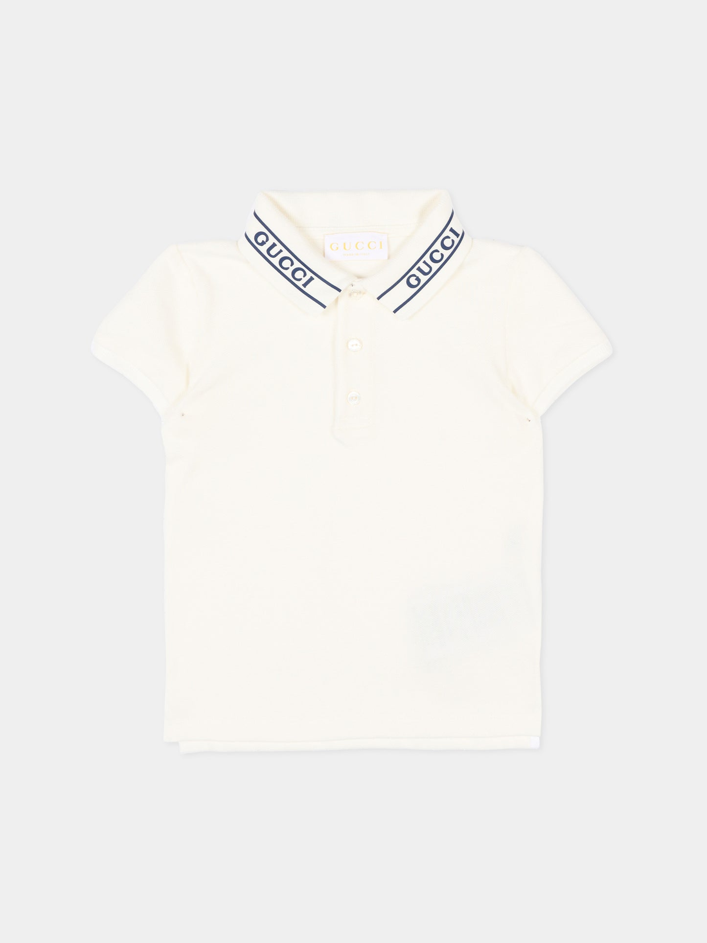 Polo bianca per neonato con logo,Gucci Kids,805415 XJHNL 9024