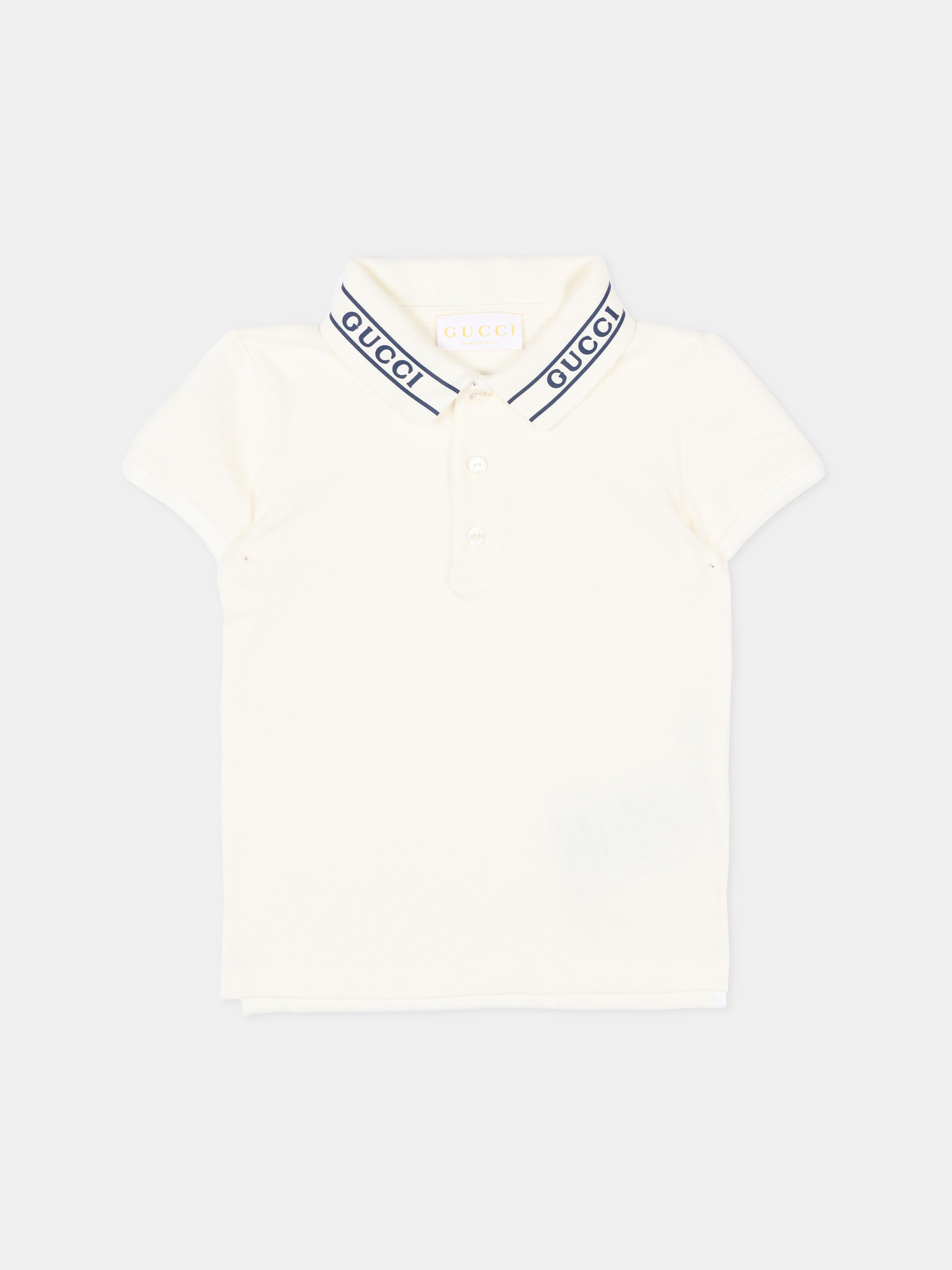 Polo bianca per neonato con logo,Gucci Kids,805415 XJHNL 9024