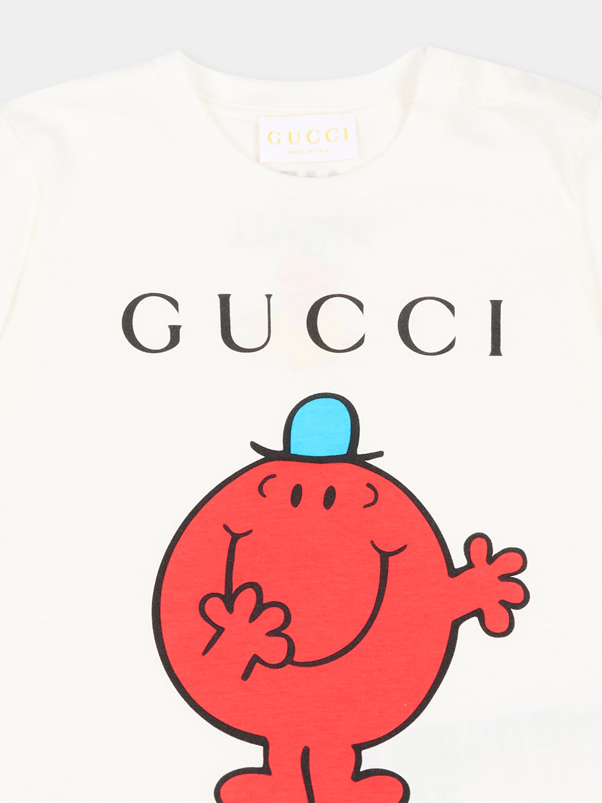 T-shirt avorio per neonati con Mr. Small,Gucci Kids,834576 XJHP1 9214