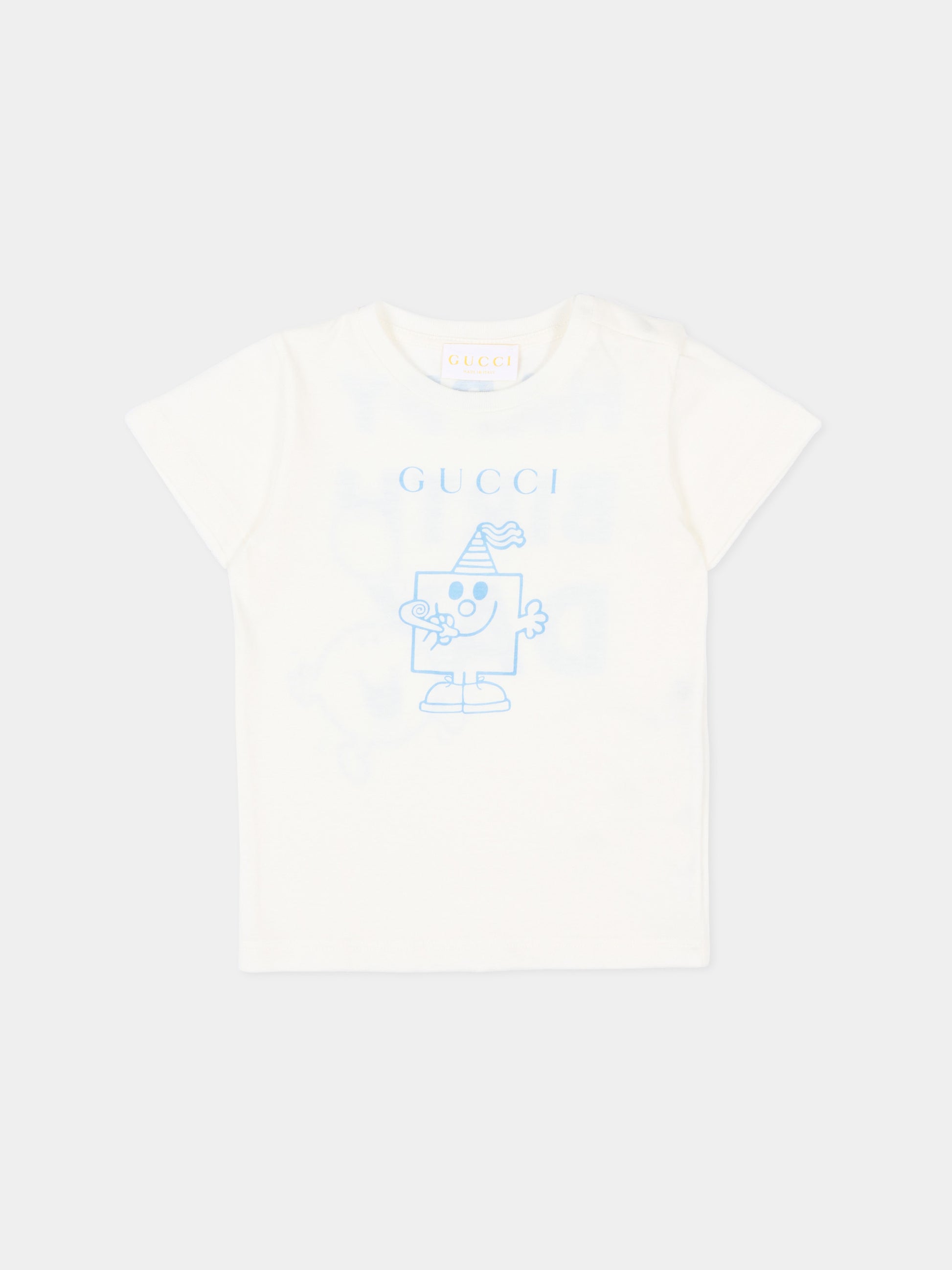 T-shirt bianca per neonati con stampa party,Gucci Kids,834576 XJHPI 9214